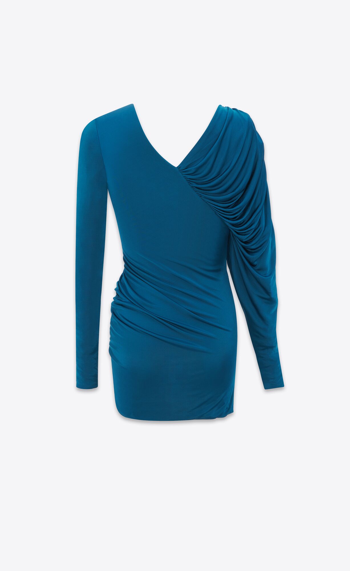 YSL Draped Saty In Shiny Jersey Bleu Canard | 64851-IUQX