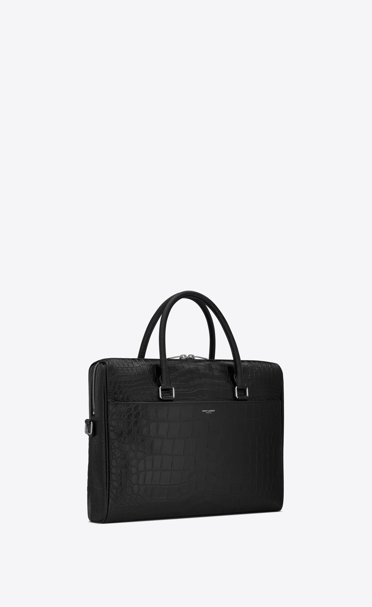 YSL Duffle Saint Laurent Briefcase Bag In Crocodile-embossed Matte Kozene Čierne | 93720-IHDJ