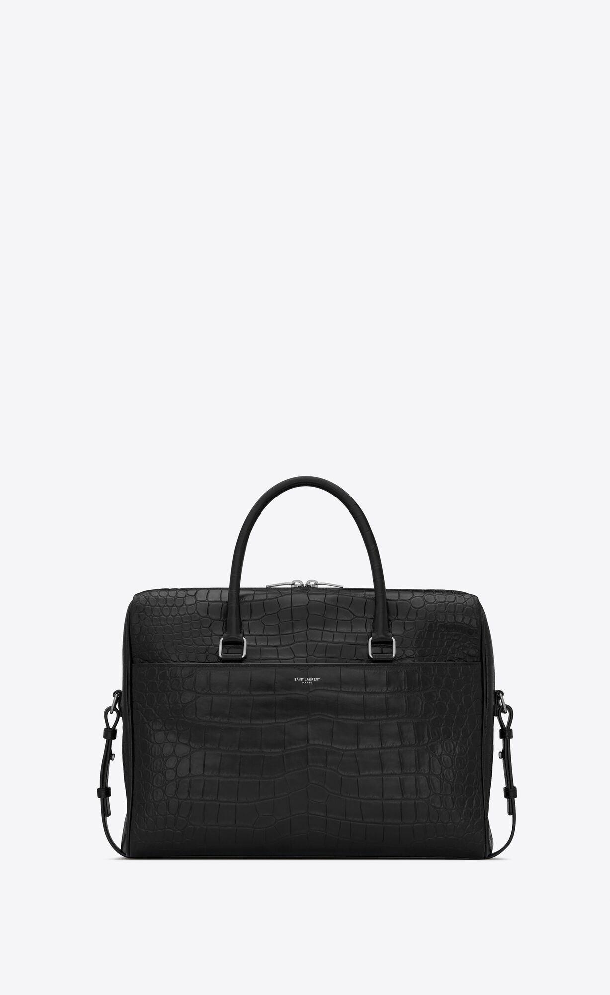 YSL Duffle Saint Laurent Briefcase Bag In Crocodile-embossed Matte Kozene Čierne | 93720-IHDJ