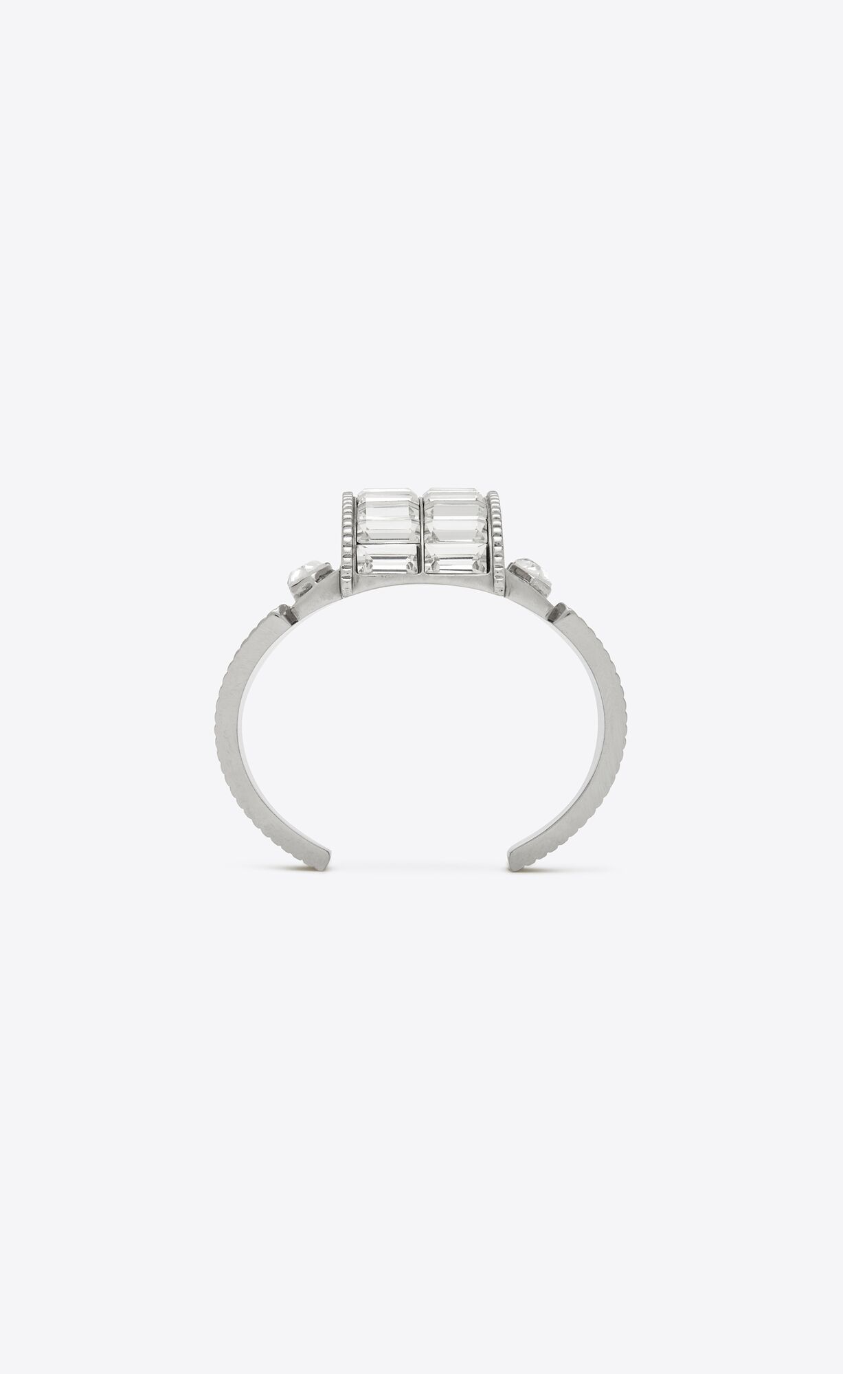 YSL Empire Rhinestone Cuff Bracelet In Metal Palladium And Crystal | 43879-MBIZ