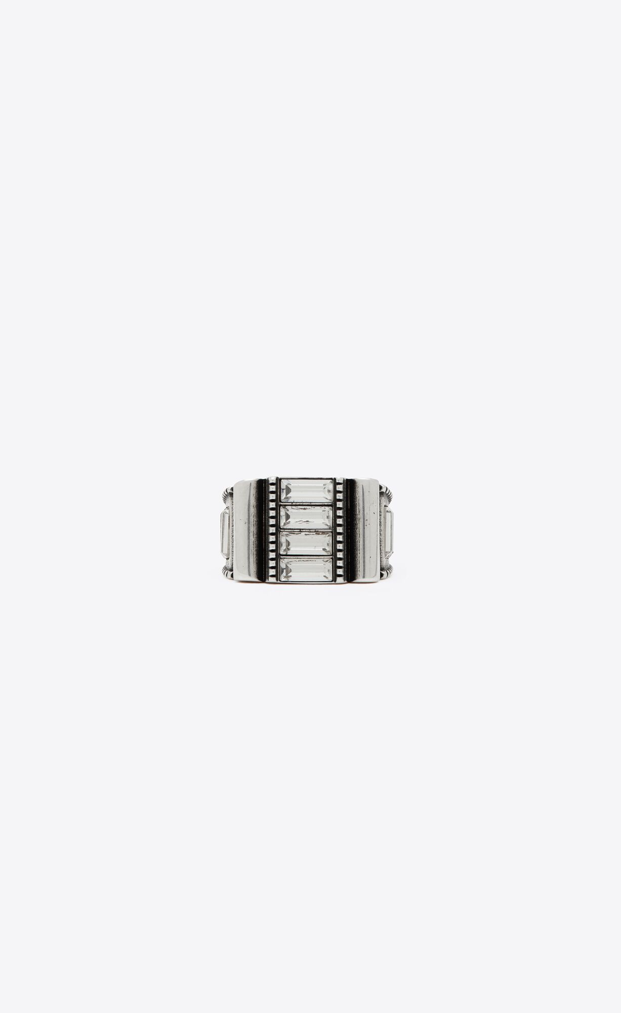 YSL Empire Rhinestone Ring In Metal Strieborne | 23084-ZDIE