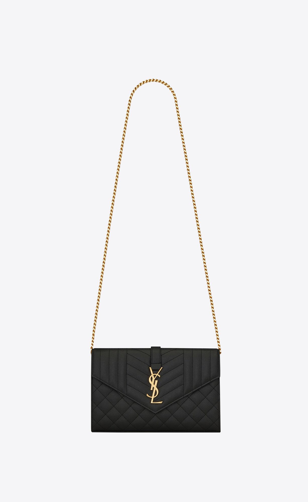 YSL Envelope Chain Wallet In Mix Matelassé Grain De Poudre Embossed Kozene Čierne | 16570-KADP