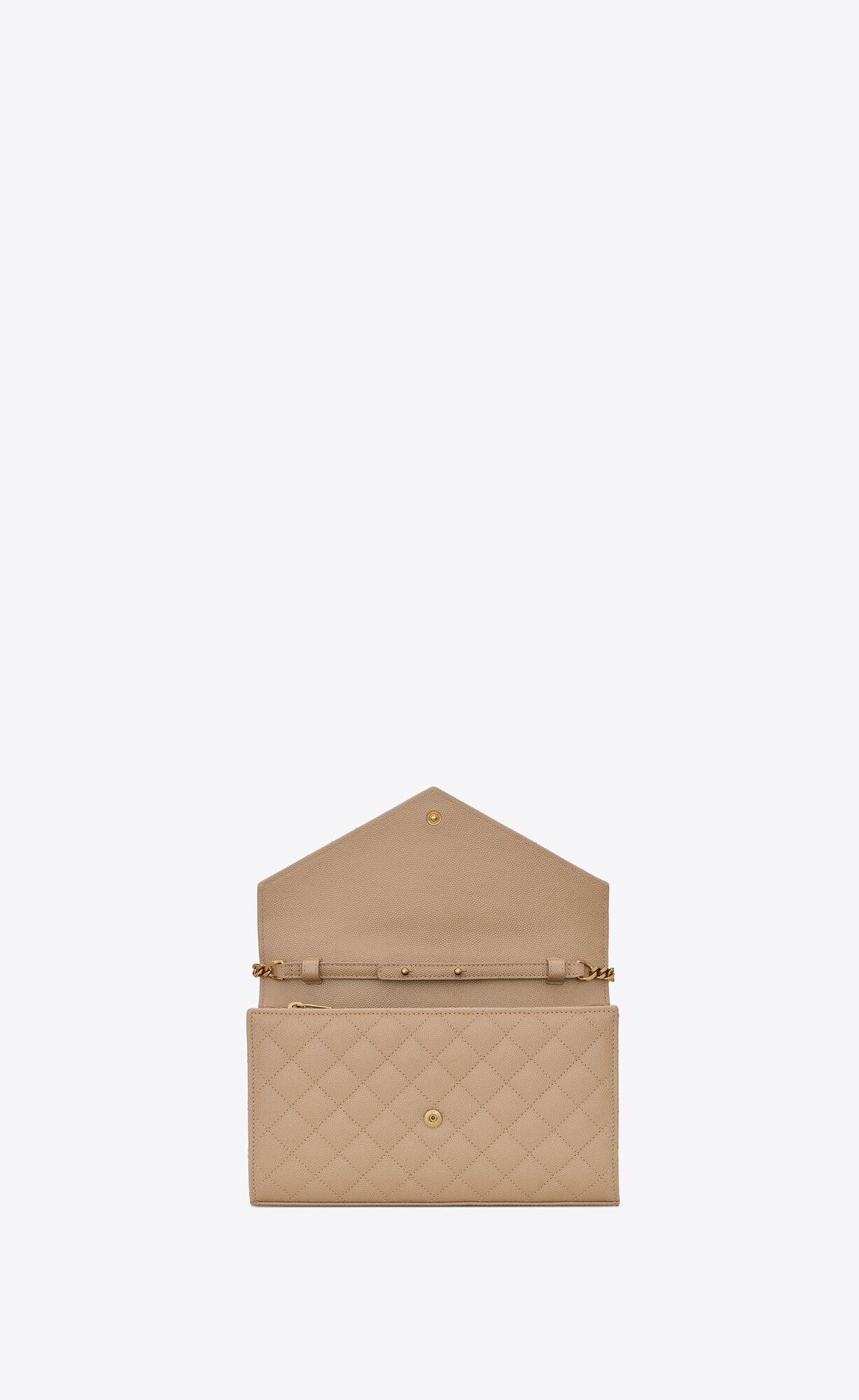 YSL Envelope Chain Wallet In Mix Matelassé Grain De Poudre Embossed Kozene Tmavo Béžové | 35917-HPGT