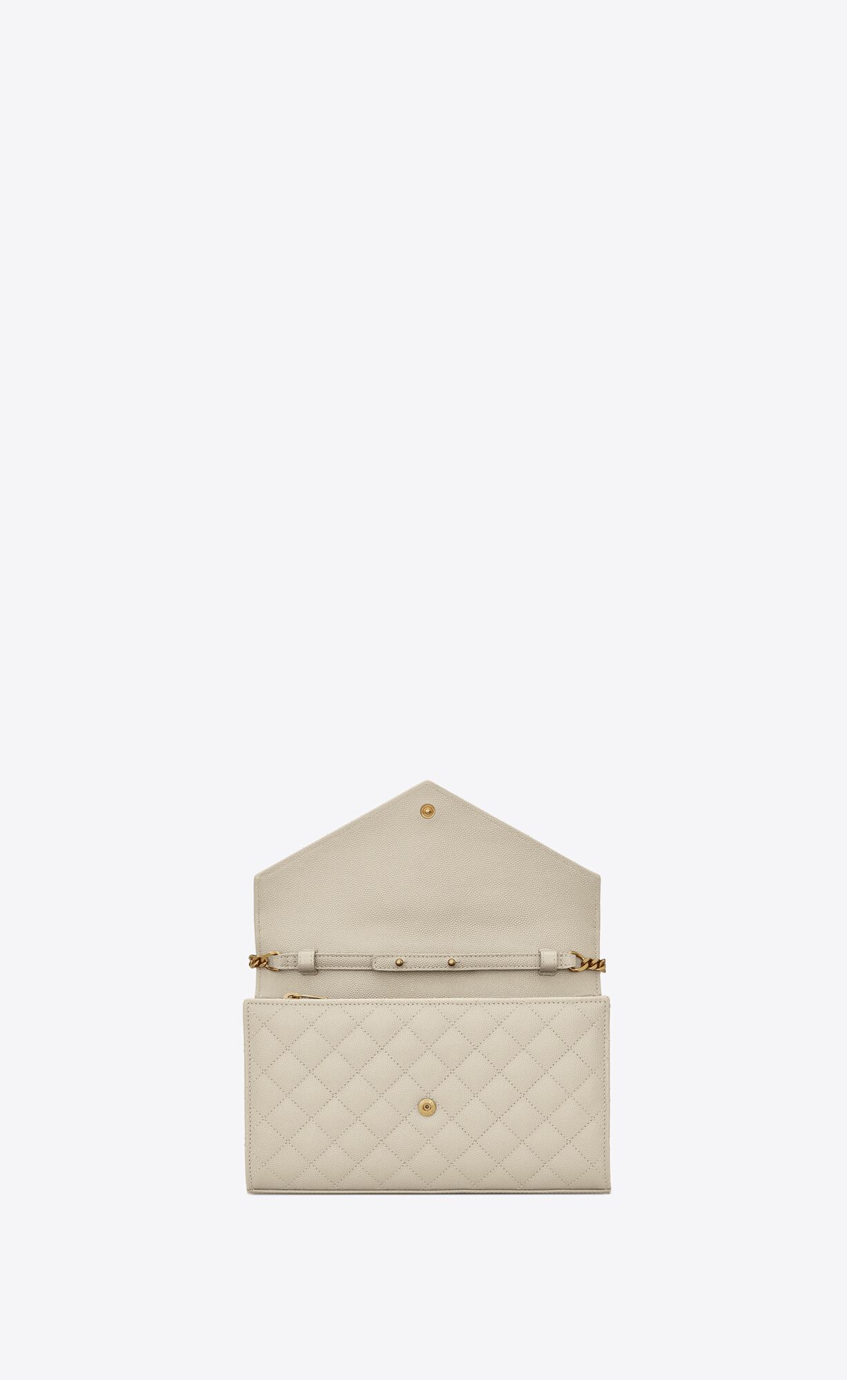 YSL Envelope Chain Wallet In Mix Matelassé Grain De Poudre Embossed Kozene Blanc Vintage | 80941-GJMO