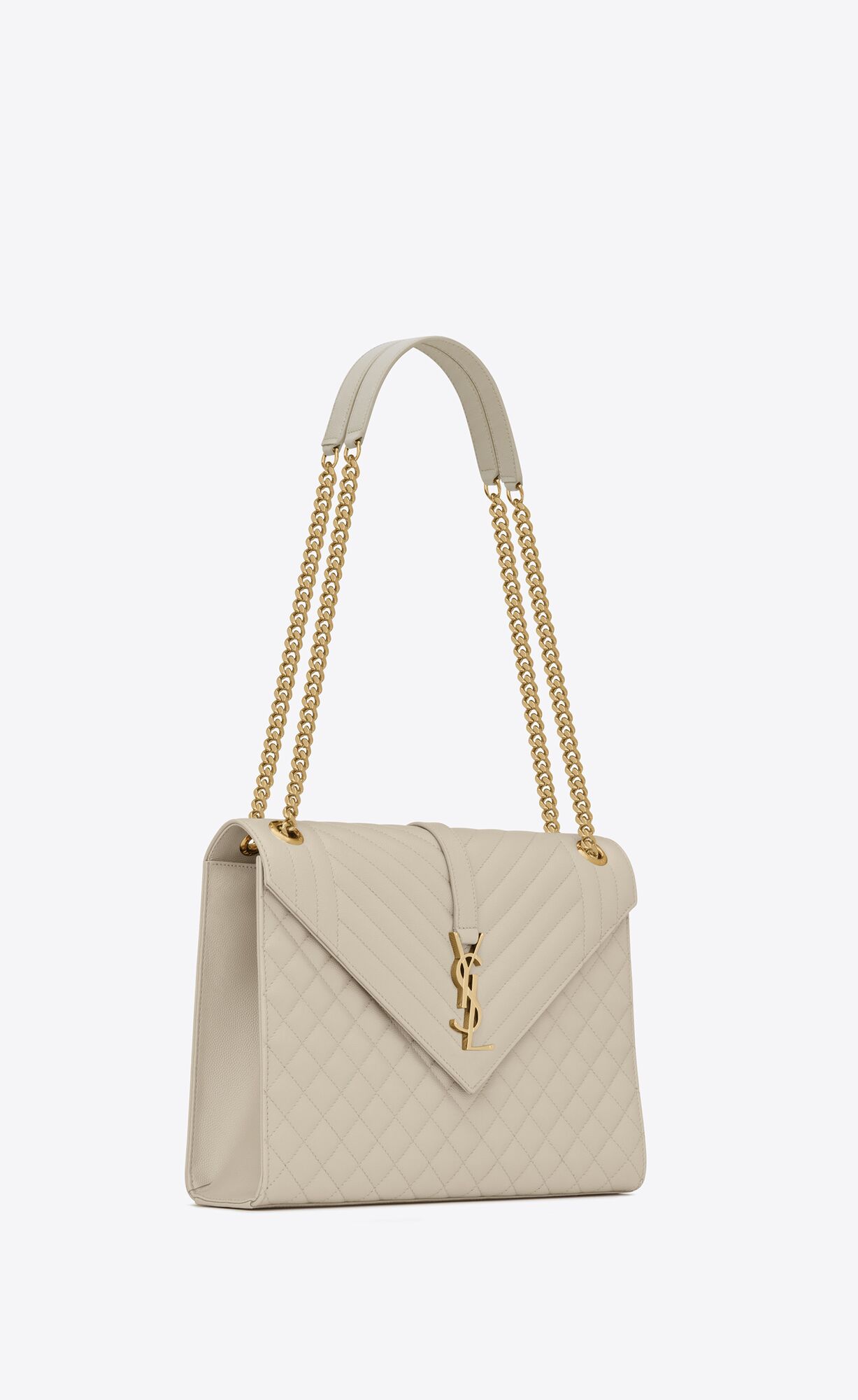 YSL Envelope Large Bag In Mix Matelassé Grain De Poudre Embossed Kozene Blanc Vintage | 02536-GJFL