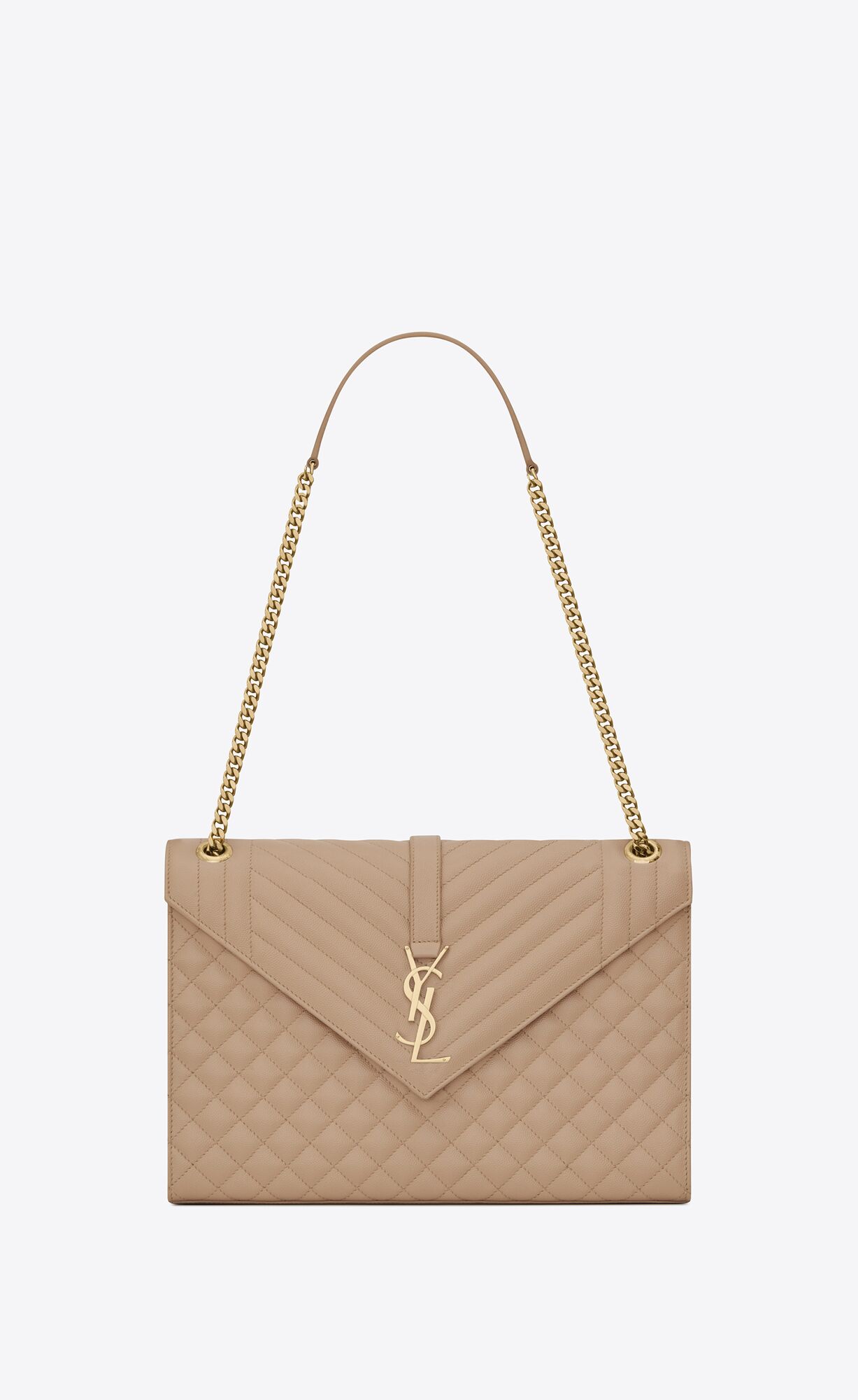 YSL Envelope Large Bag In Mix Matelassé Grain De Poudre Embossed Kozene Tmavo Béžové | 92634-SUZF