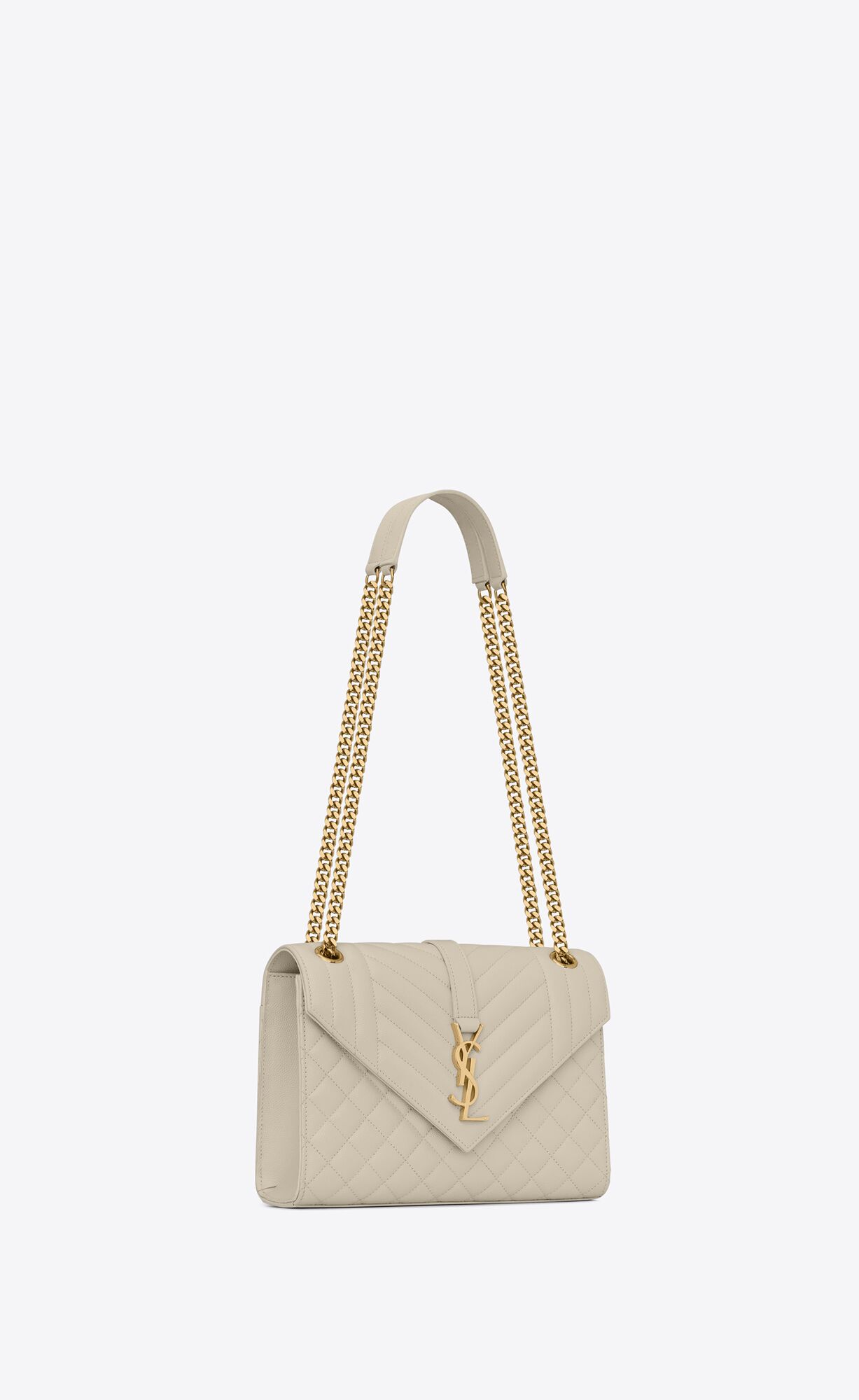 YSL Envelope Medium Chain Bag In Mix Matelassé Grain De Poudre Embossed Kozene Blanc Vintage | 29417-PJLA