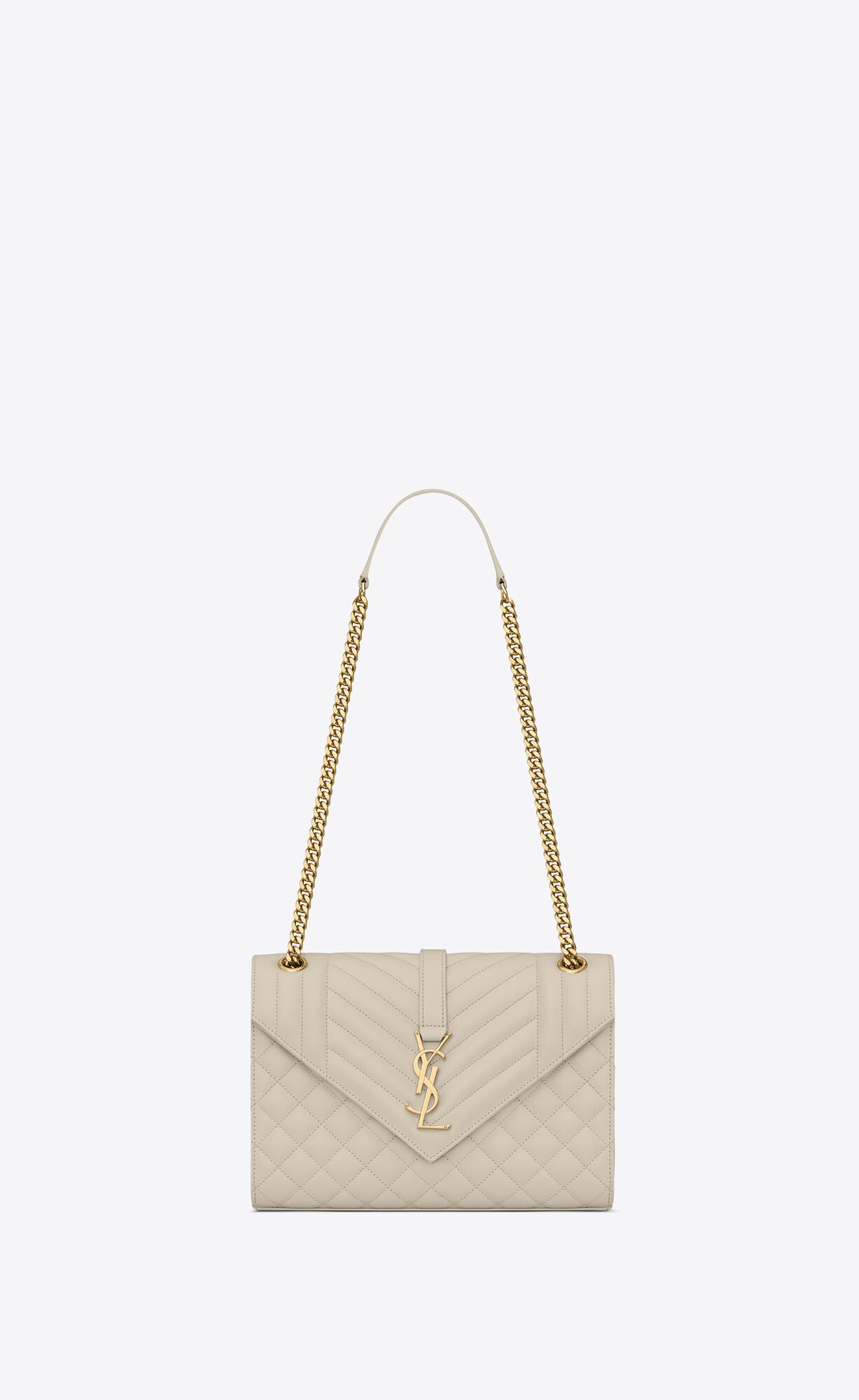 YSL Envelope Medium Chain Bag In Mix Matelassé Grain De Poudre Embossed Kozene Blanc Vintage | 29417-PJLA