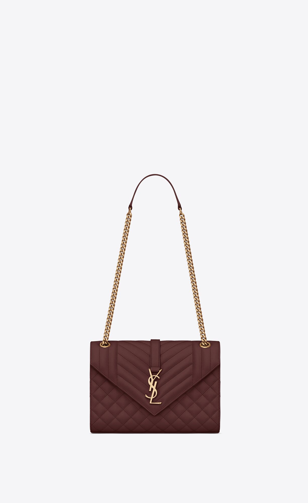 YSL Envelope Medium Chain Bag In Mix Matelassé Grain De Poudre Embossed Kozene Tmavo Červené | 34071-ZWJH