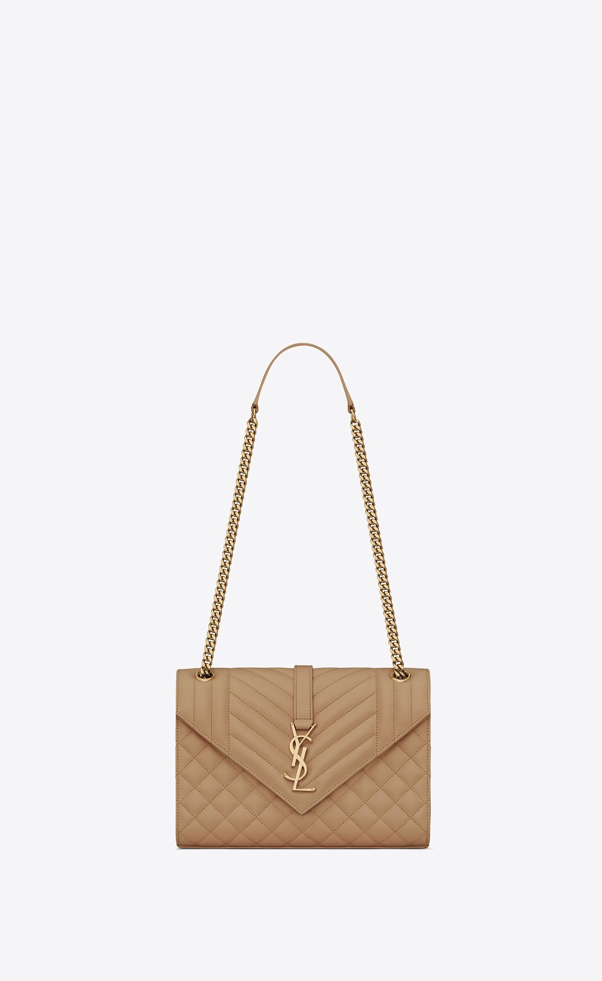 YSL Envelope Medium Chain Bag In Mix Matelassé Grain De Poudre Embossed Kozene Siva Hnede | 63471-EZMW