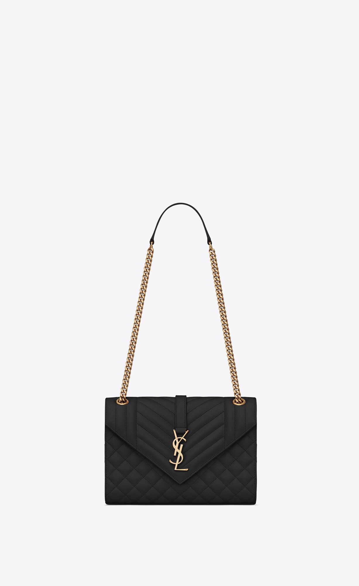 YSL Envelope Medium Chain Bag In Mix Matelassé Grain De Poudre Embossed Kozene Noir | 74529-OHQY