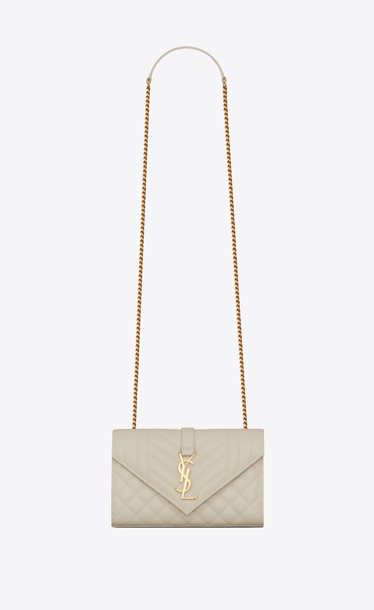 YSL Envelope Small Bag In Mix Matelassé Grain De Poudre Embossed Kozene Blanc Vintage | 75893-SMVL