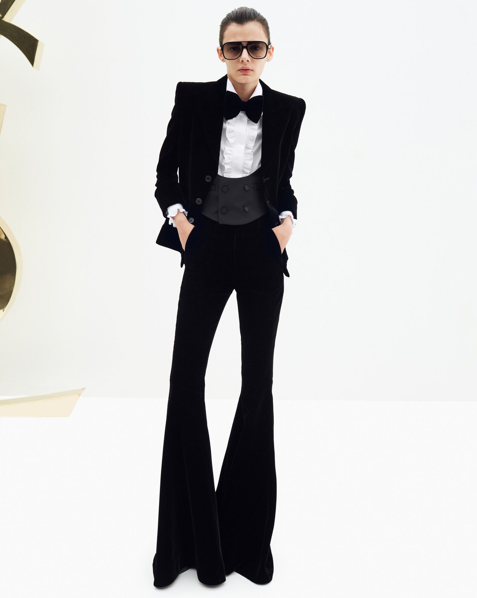 YSL Flared Pants In Cupro Velvet Čierne | 85726-QTGC