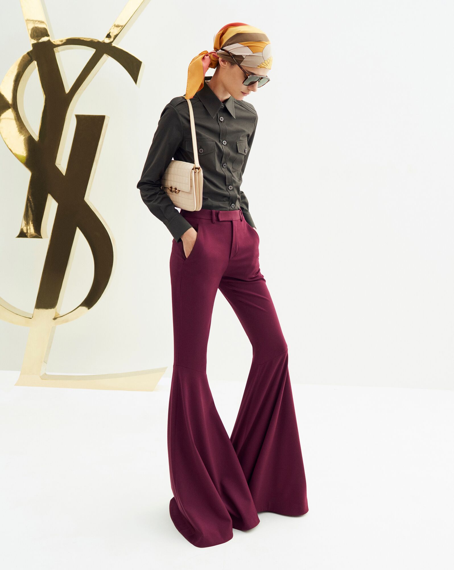 YSL Flared Pants In Gabardine Bordove | 54120-WJMN