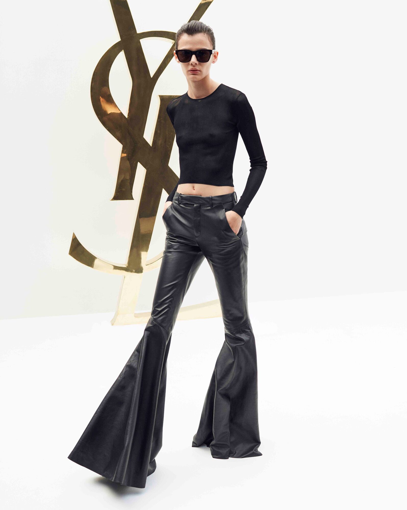 YSL Flared Pants In Shiny Lambskin Čierne | 83921-CQWR