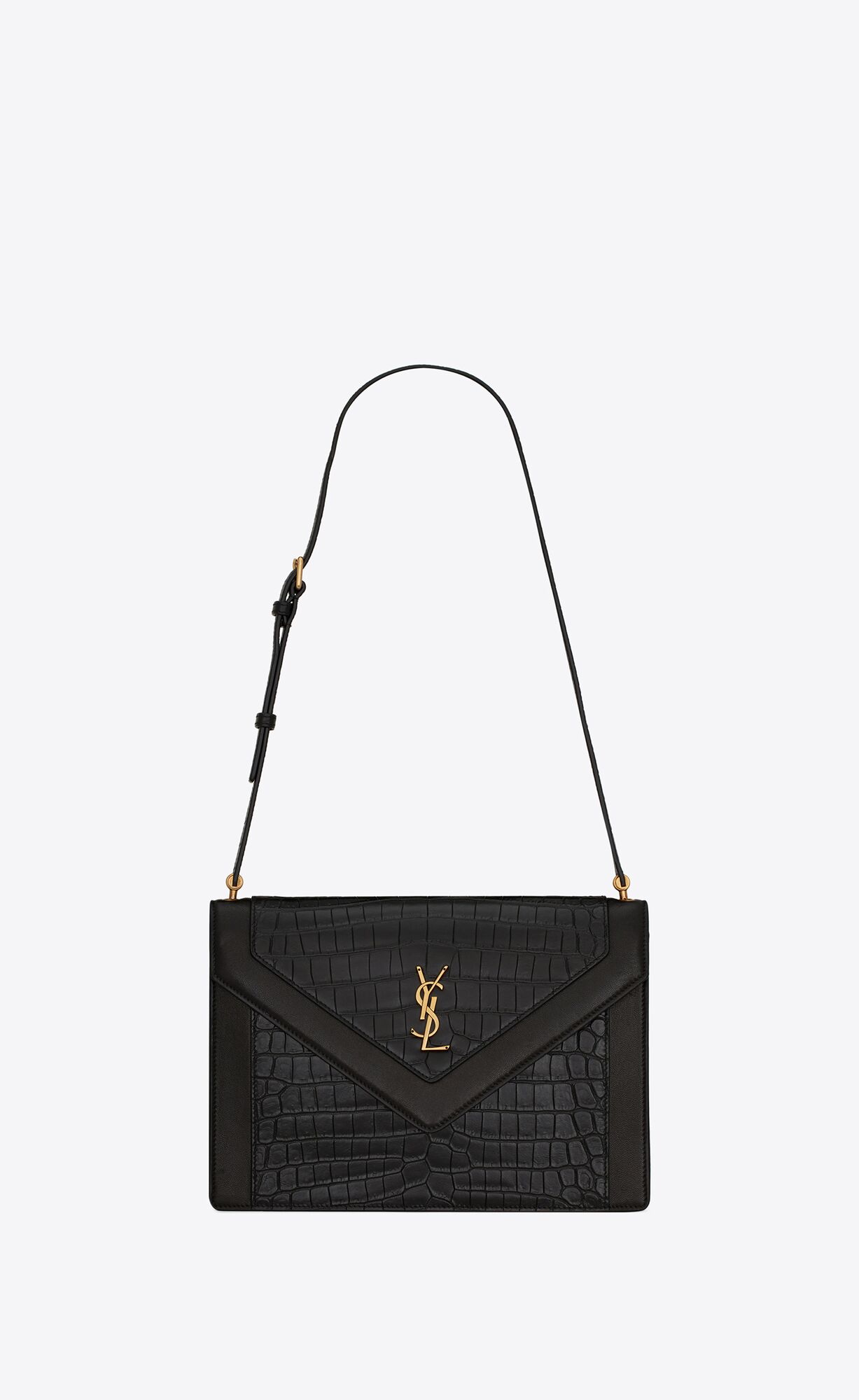 YSL Gaby Satchel In Crocodile-embossed Lacquered Kozene And Lambskin Noir | 32947-AJFO