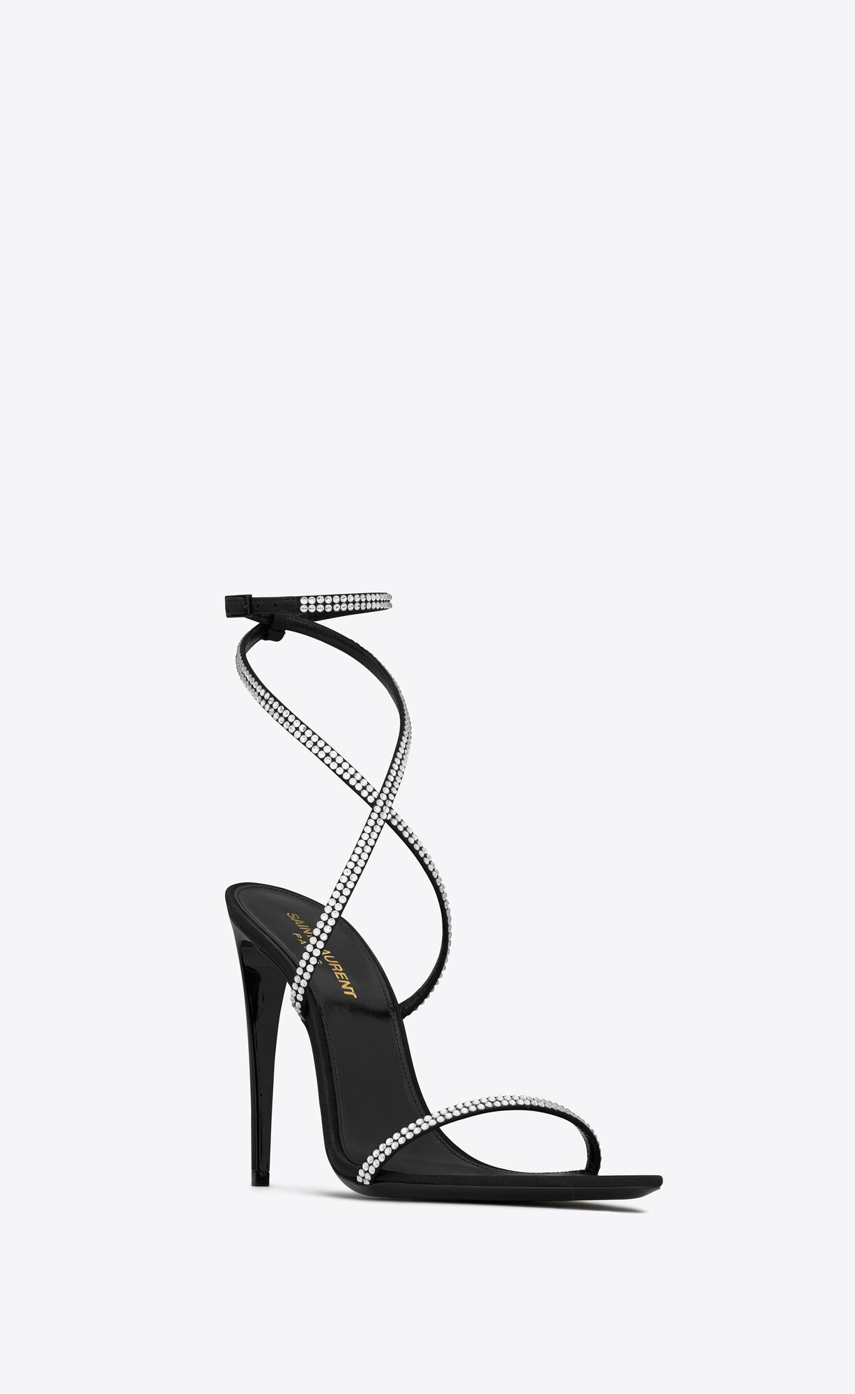 YSL Georgia Sandals In Crepe Satin With Rhinestones Čierne | 59127-BRWC