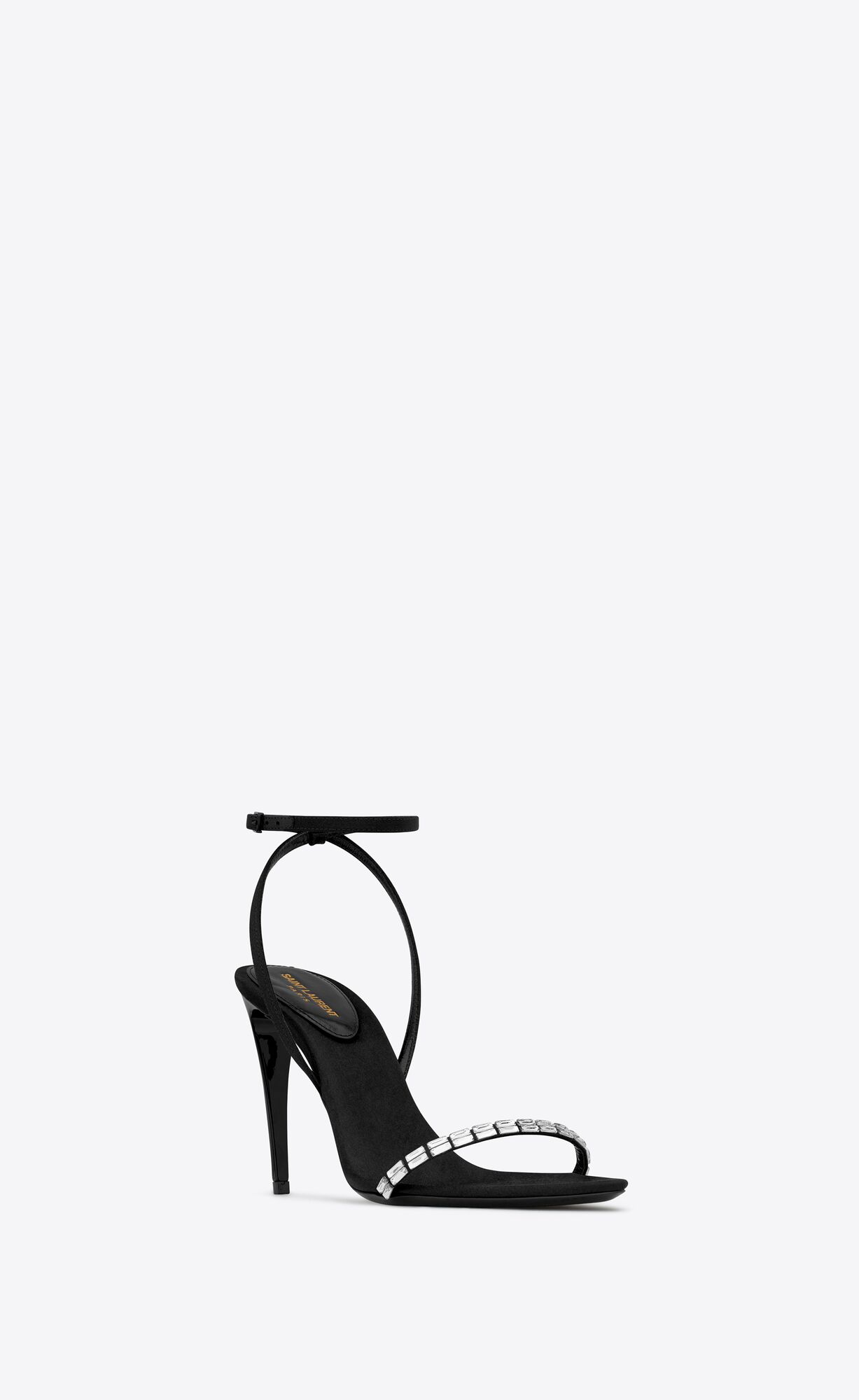 YSL Gloria Sandals In Crepe Satin With Rhinestones Čierne | 54836-JSWO