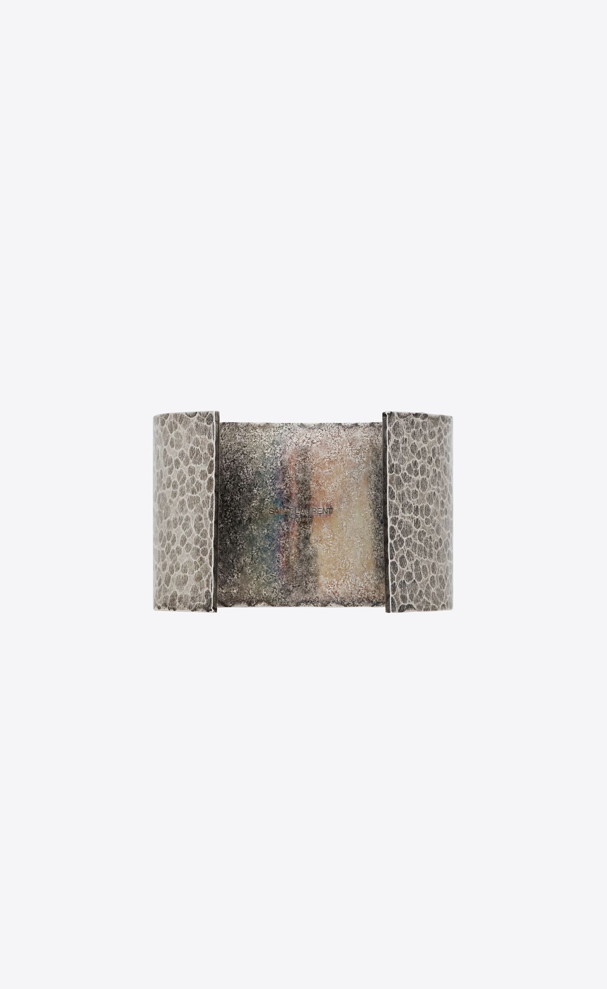 YSL Hammered Cuff Bracelet In Metal Strieborne | 58306-BLJH