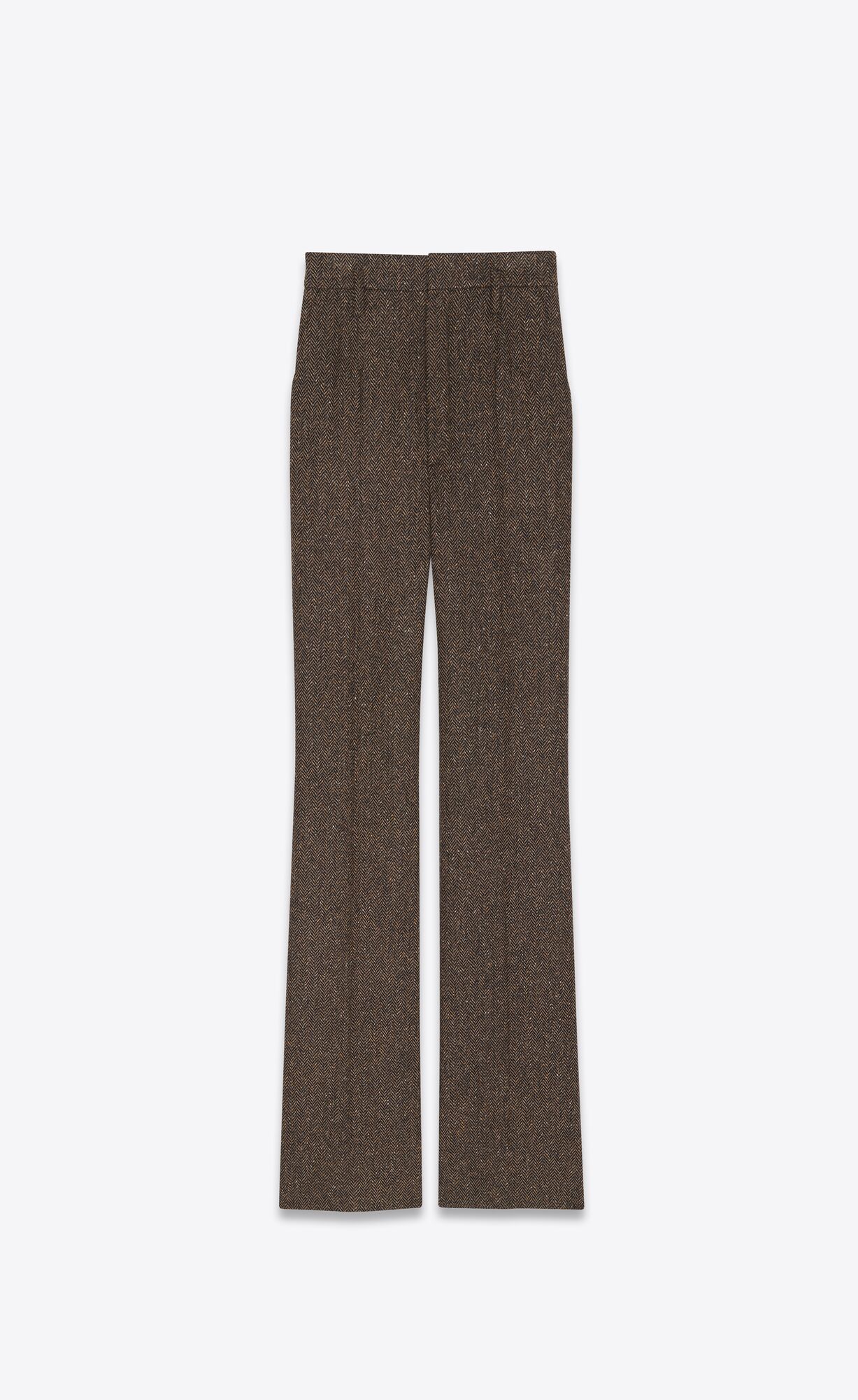 YSL High-waisted Pants In Chevron Tweed Moka | 80721-KMFQ