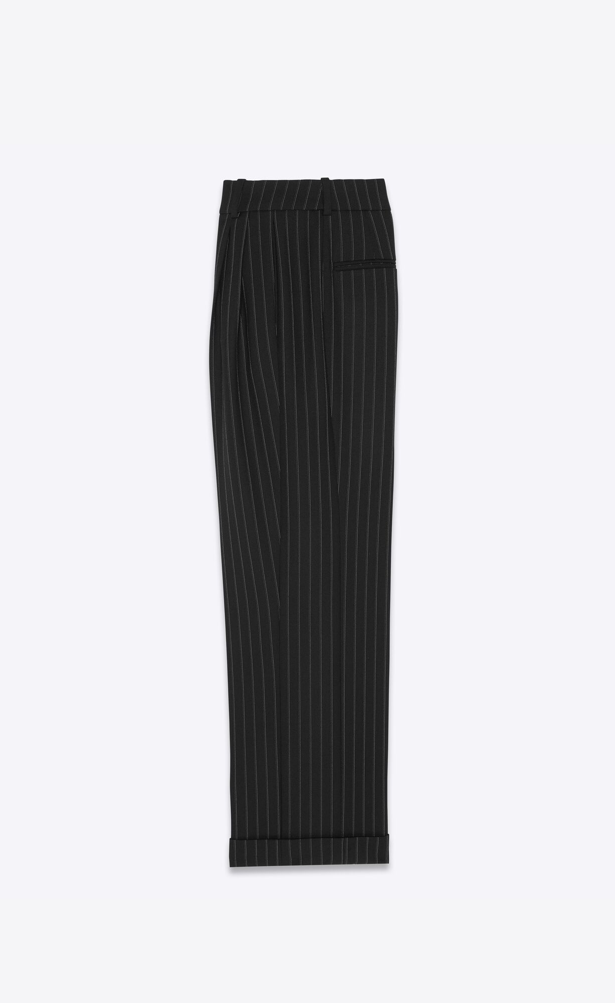 YSL High-waisted Pants In Pruhované Vlna Noir Craie | 57614-YKXI