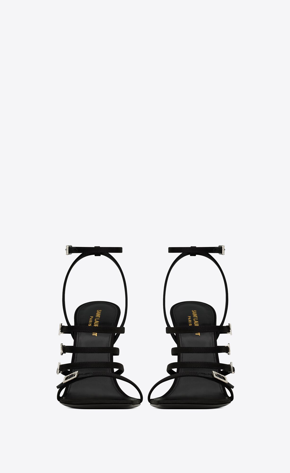 YSL Jerry Sandals In Crepe Satin And Rhinestones Čierne | 94582-ADIE