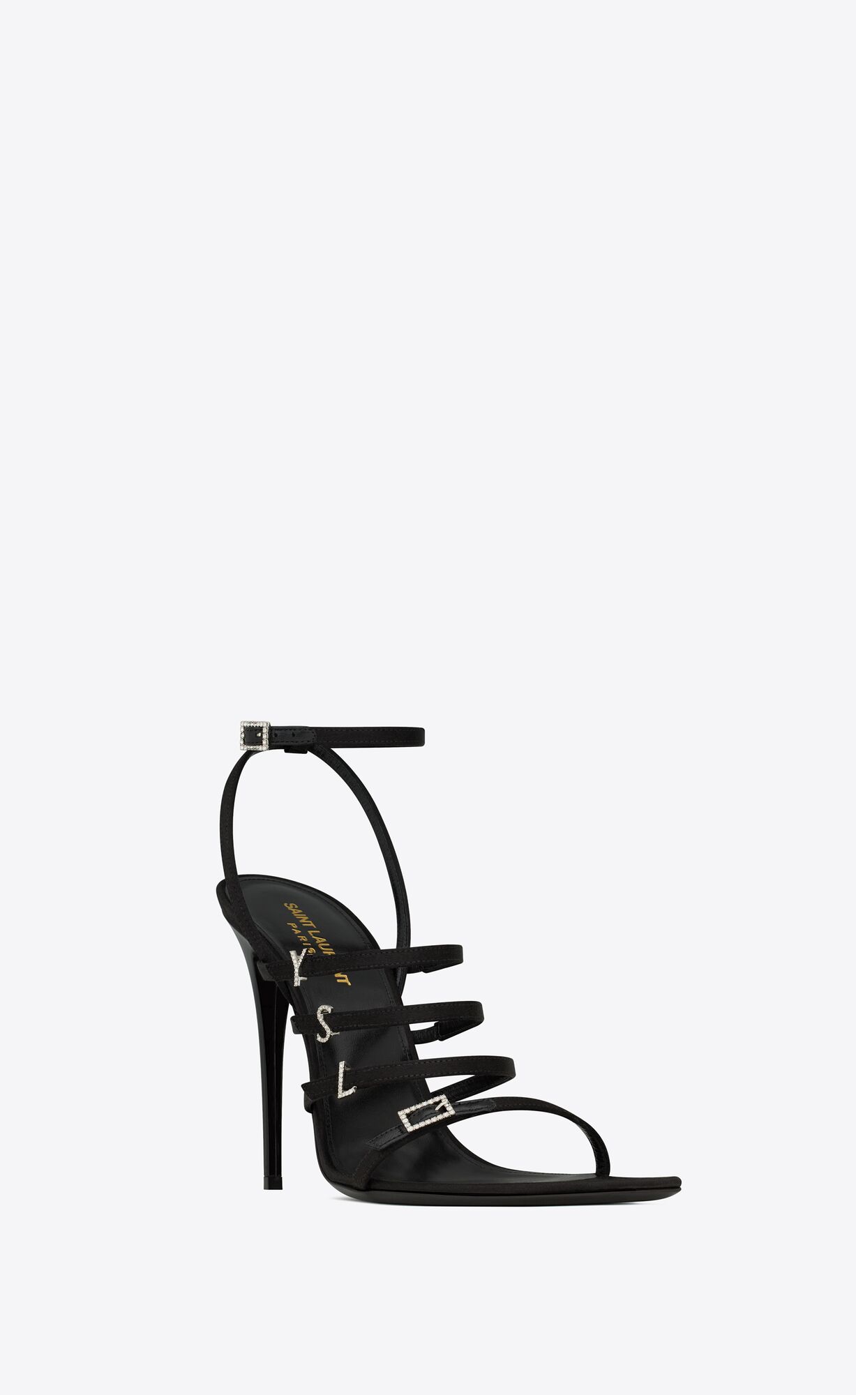 YSL Jerry Sandals In Crepe Satin And Rhinestones Čierne | 94582-ADIE