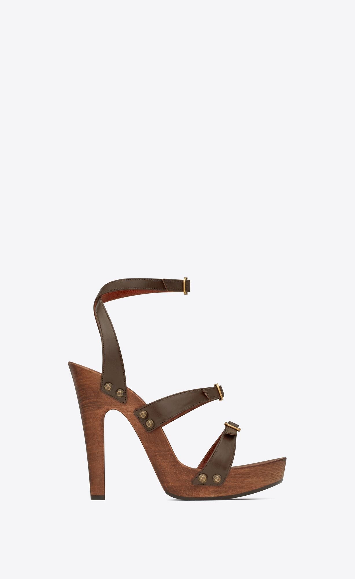 YSL Joan Platforme Sandals In Smooth Kozene And Wood Káva | 34957-SBPD