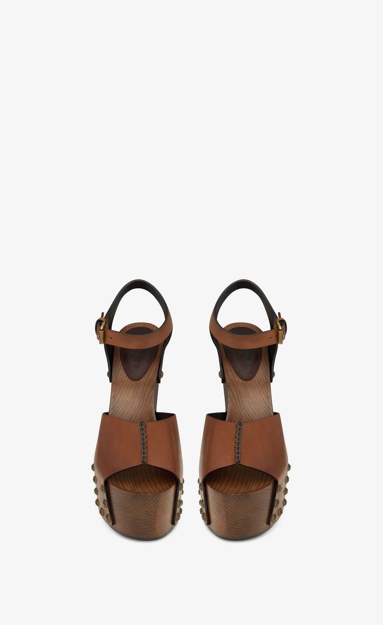 YSL Joan Platforme Sandals In Smooth Kozene And Wood Noisette | 51687-JTGD