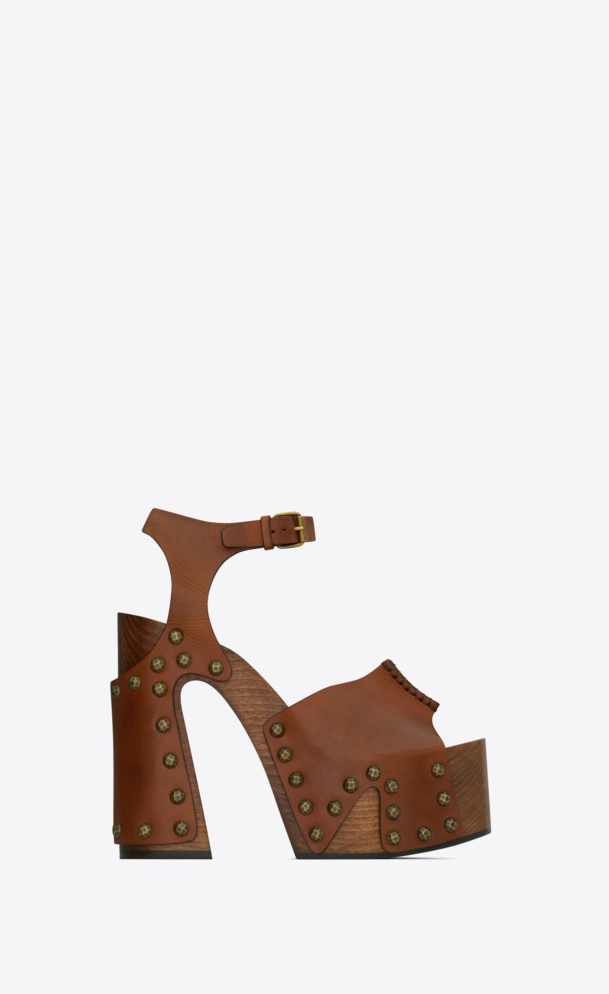 YSL Joan Platforme Sandals In Smooth Kozene And Wood Noisette | 51687-JTGD