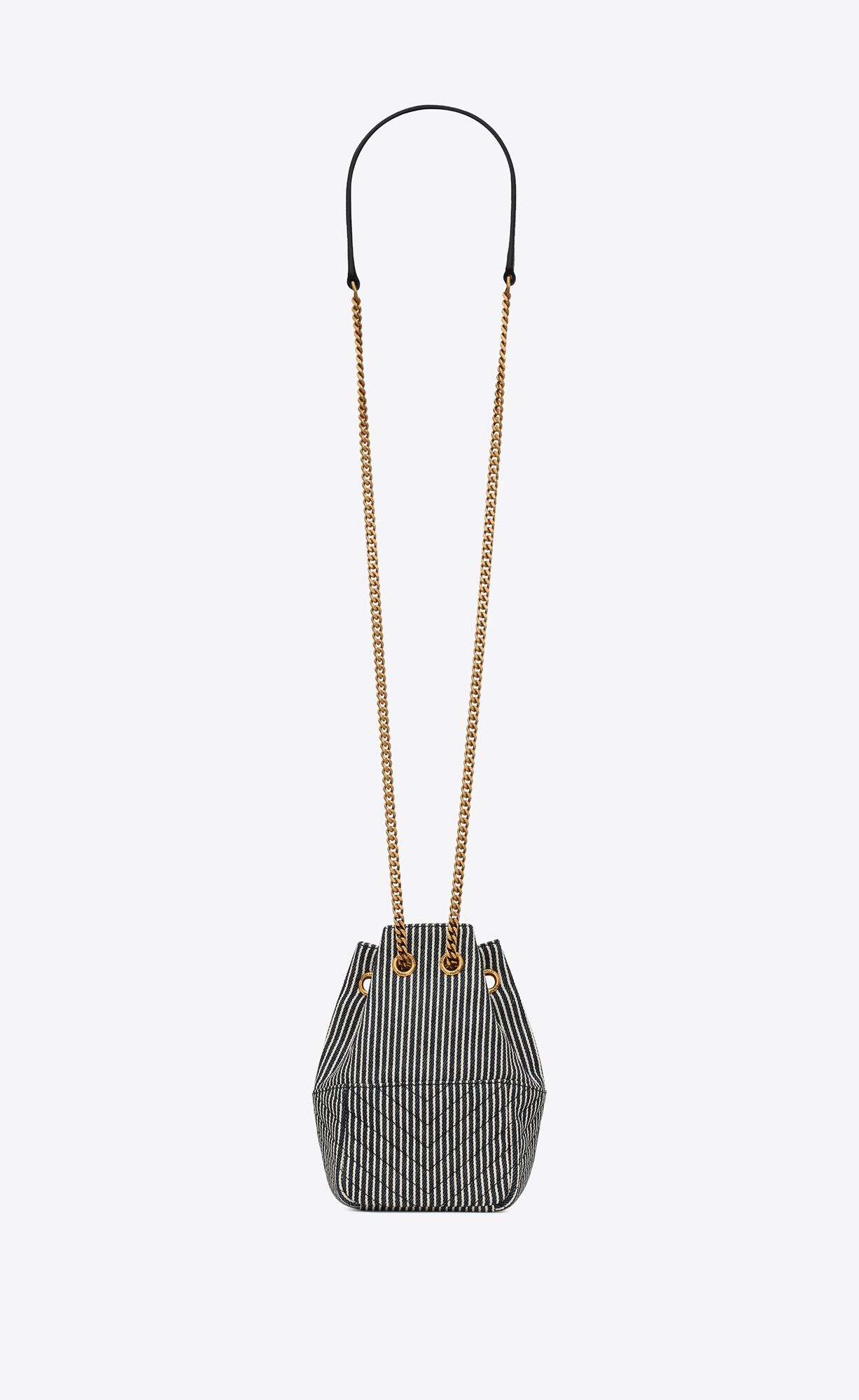 YSL Joe Mini Bucket Bag In Micro Stripped Denim Modre Biele | 86925-EWMR