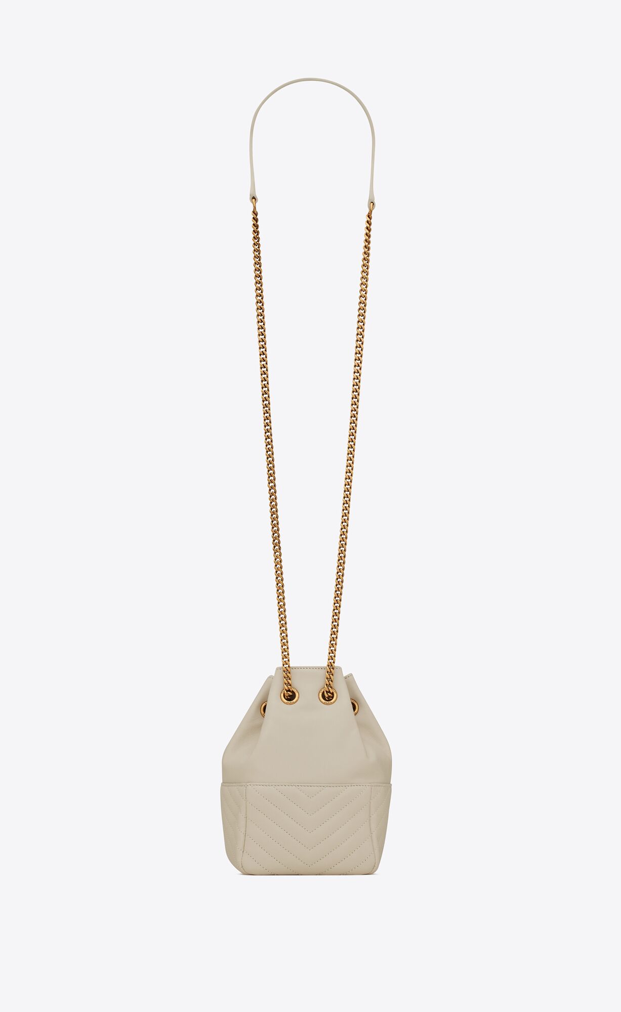 YSL Joe Mini Bucket Bag In Prešívané Lambskin Blanc Vintage | 47385-LBUR