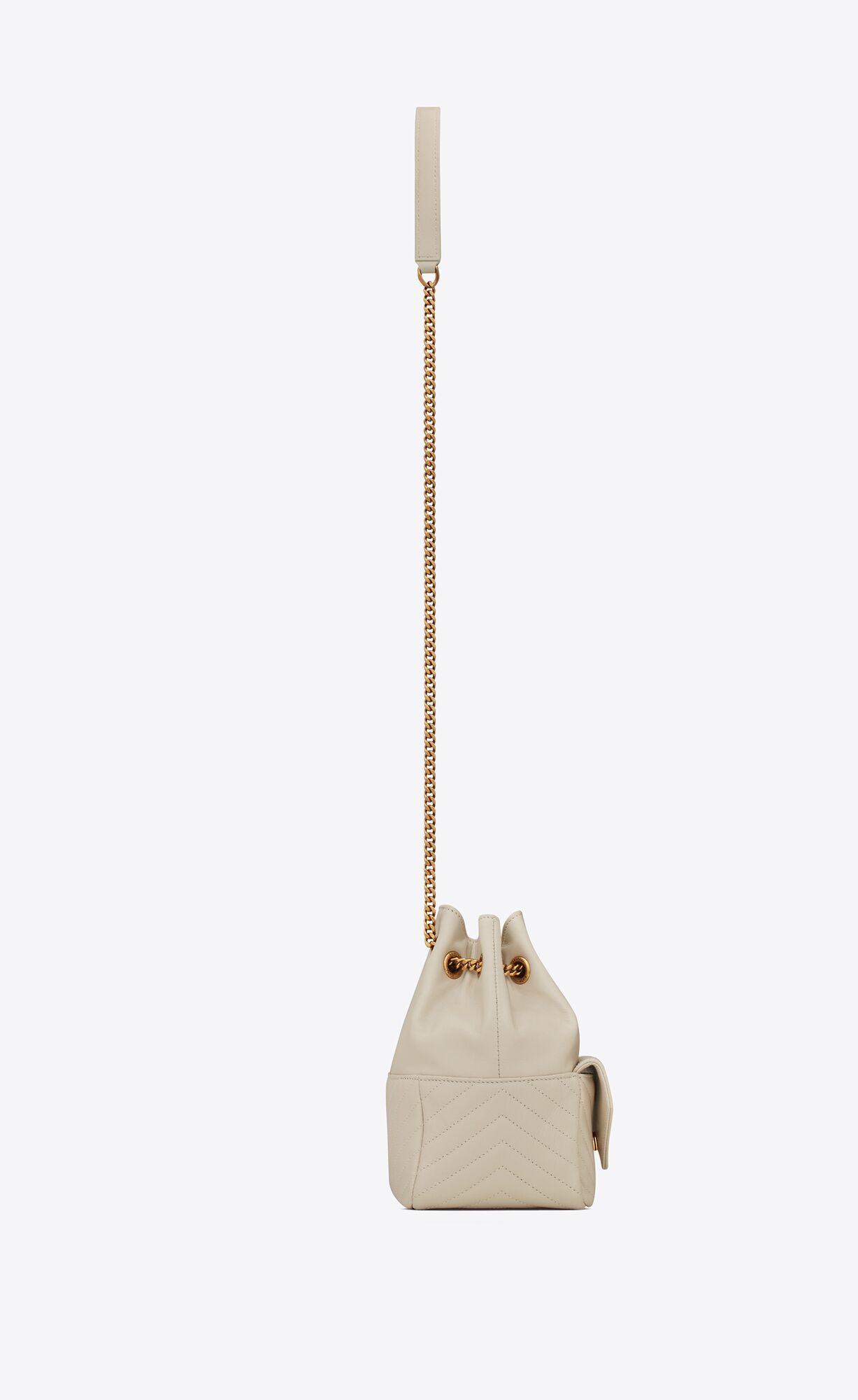 YSL Joe Mini Bucket Bag In Prešívané Lambskin Blanc Vintage | 47385-LBUR