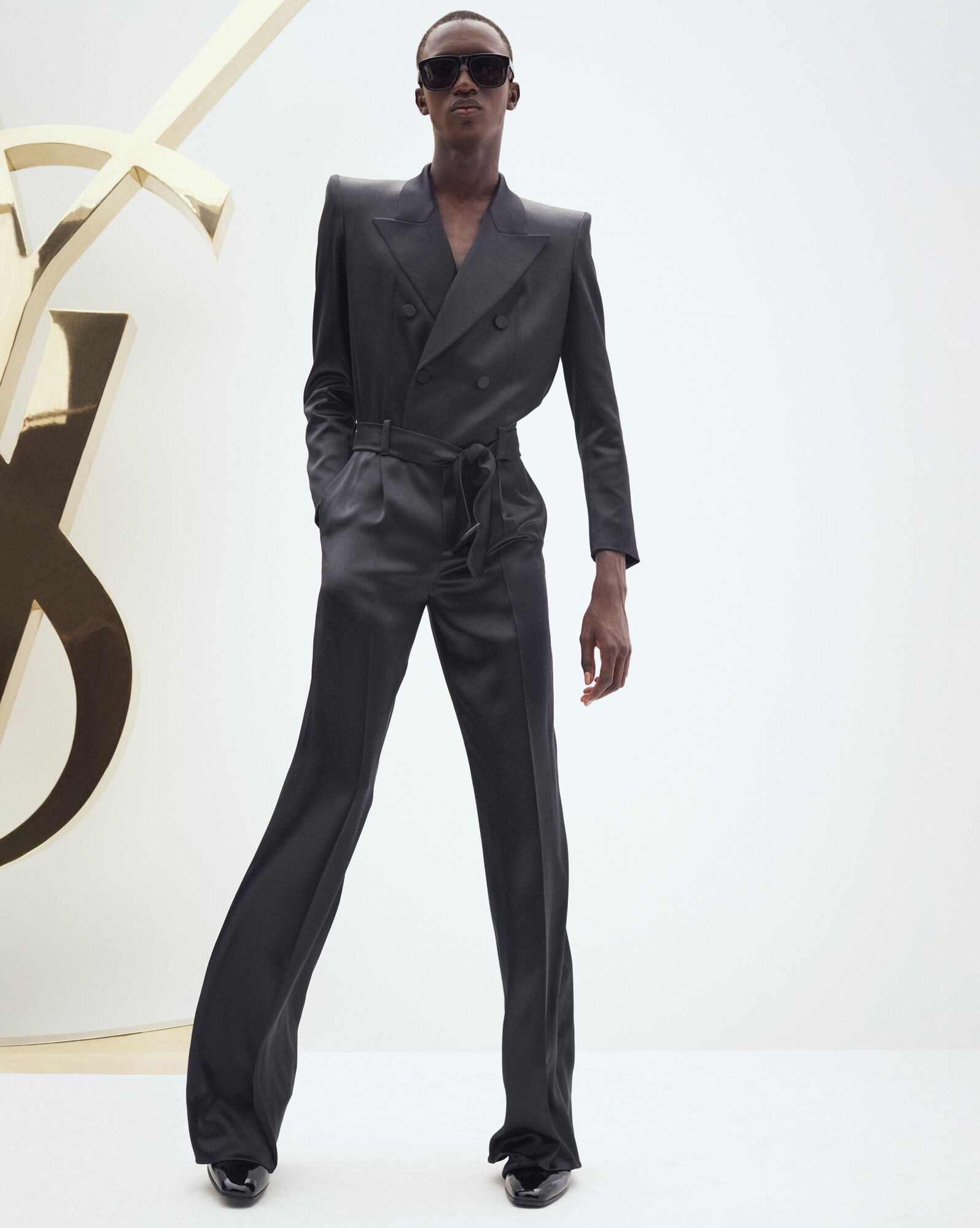 YSL Jumpsuit In Silk Satin Čierne | 31290-CANL