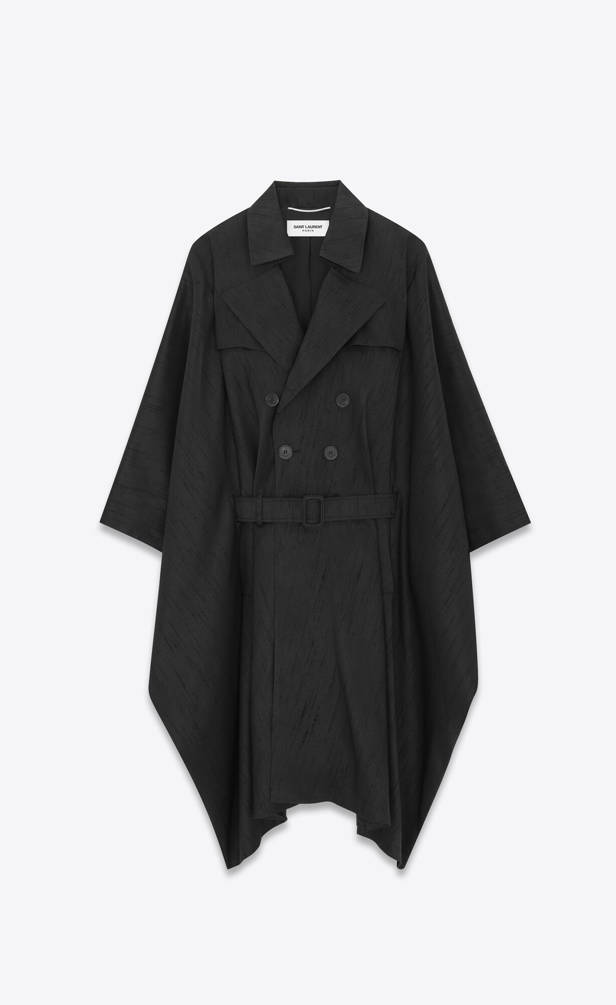 YSL Kaftan Trench Coat In Shantung Čierne | 64820-TESV