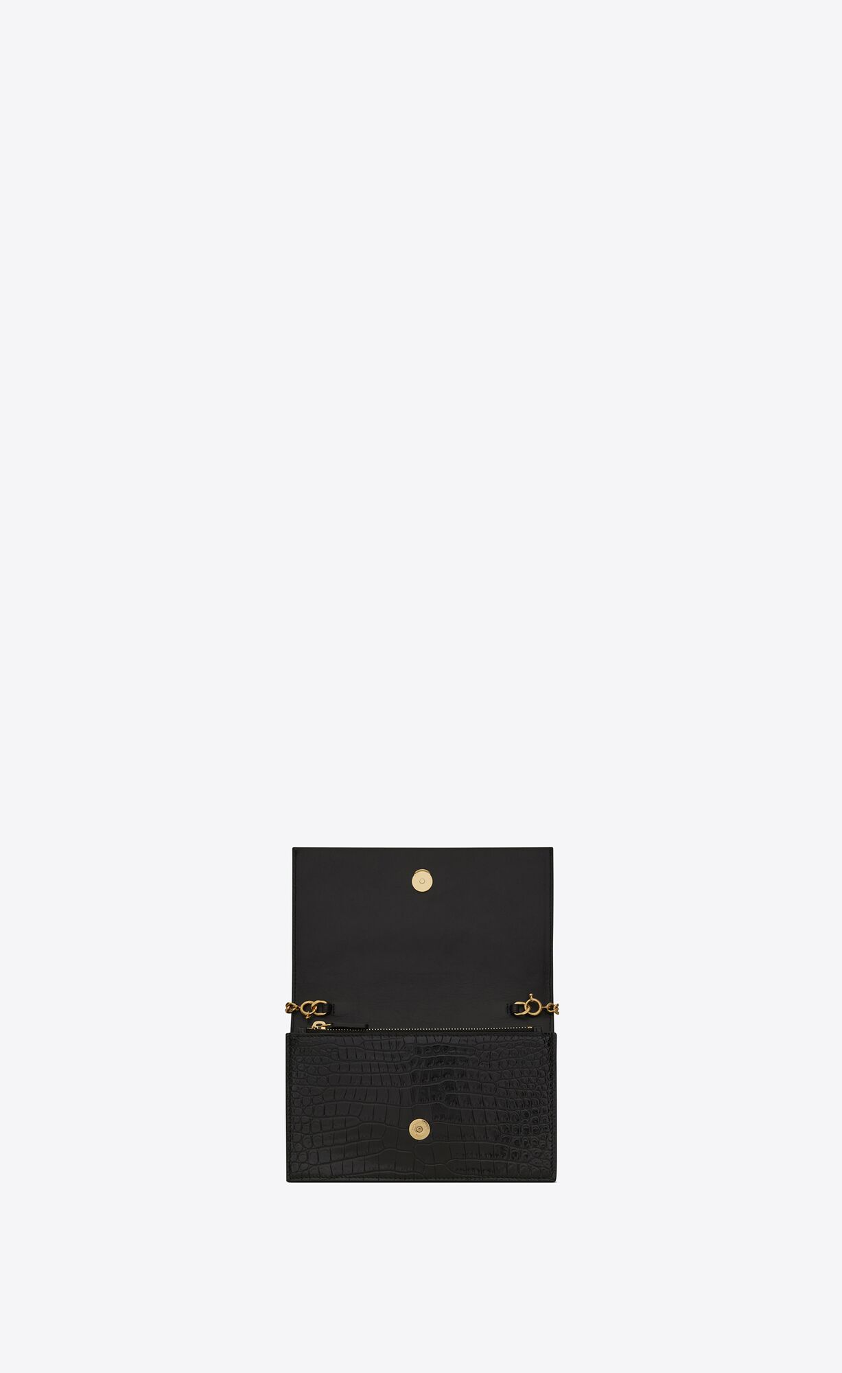 YSL Kate Chain Wallet With Tassel In Crocodile-embossed Shiny Kozene Čierne | 41302-SWZD