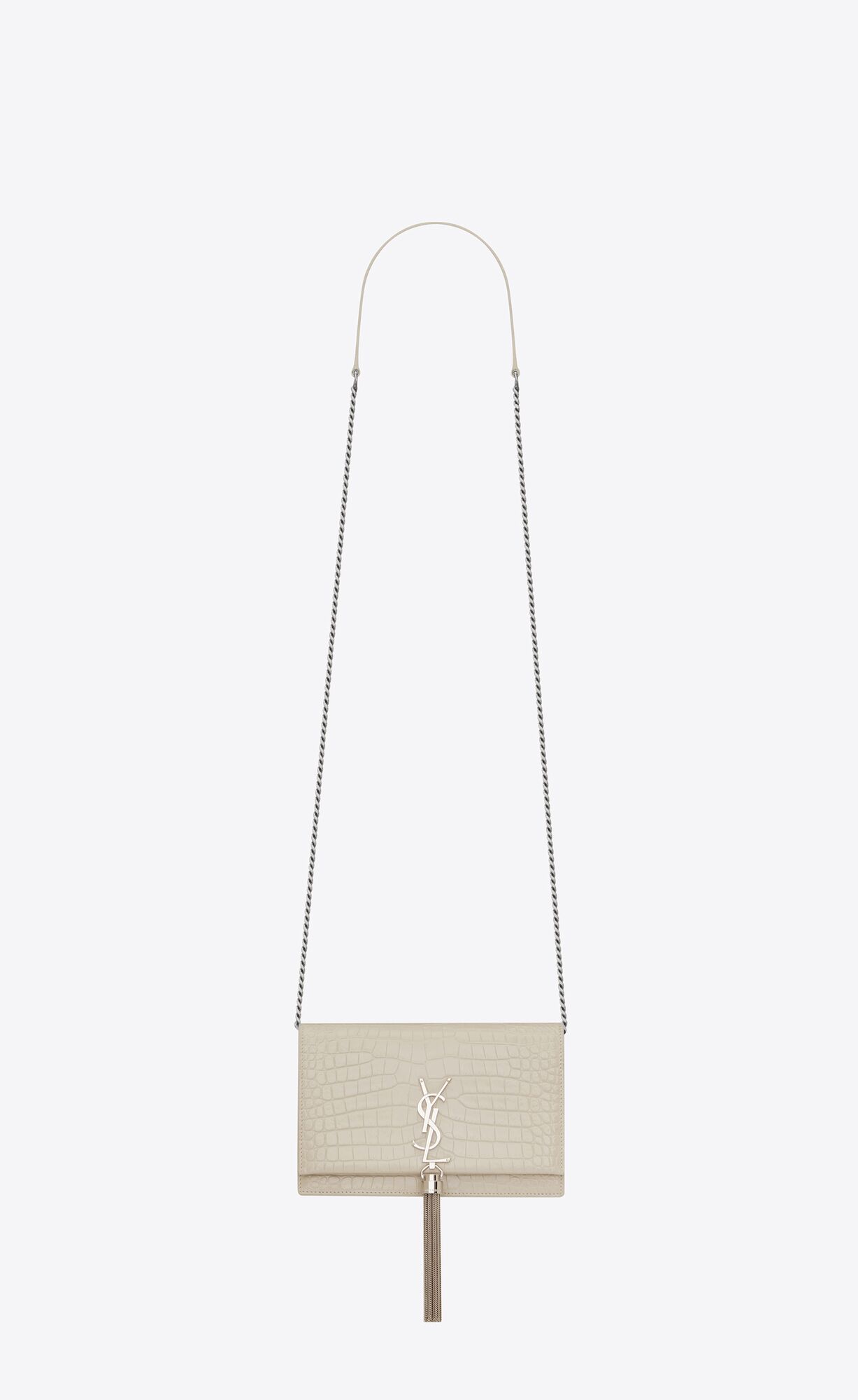 YSL Kate Chain Wallet With Tassel In Crocodile-embossed Kozene Blanc Vintage | 89043-IKGR