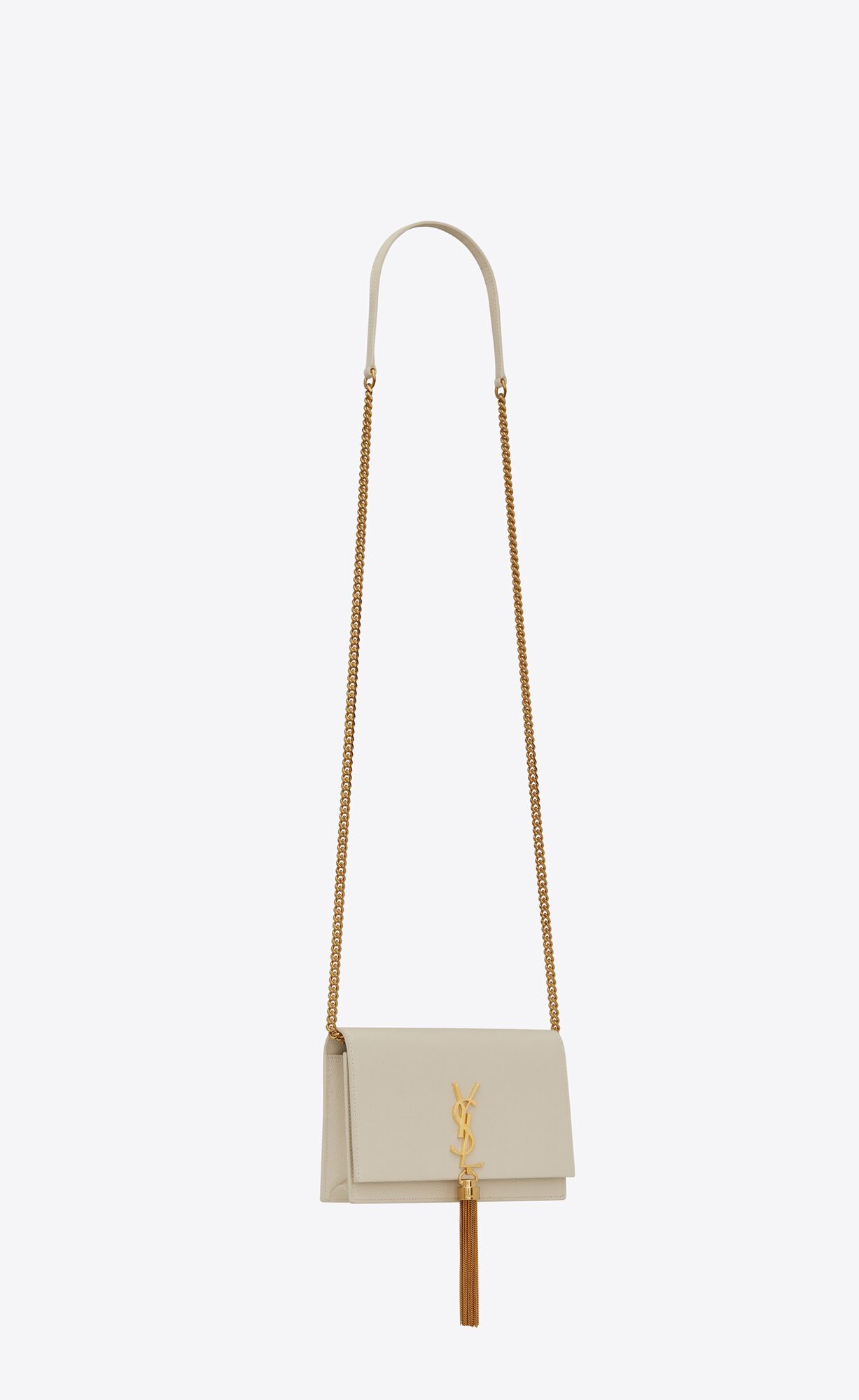 YSL Kate Chain Wallet With Tassel In Grain De Poudre Embossed Kozene Blanc Vintage | 26518-UGLZ