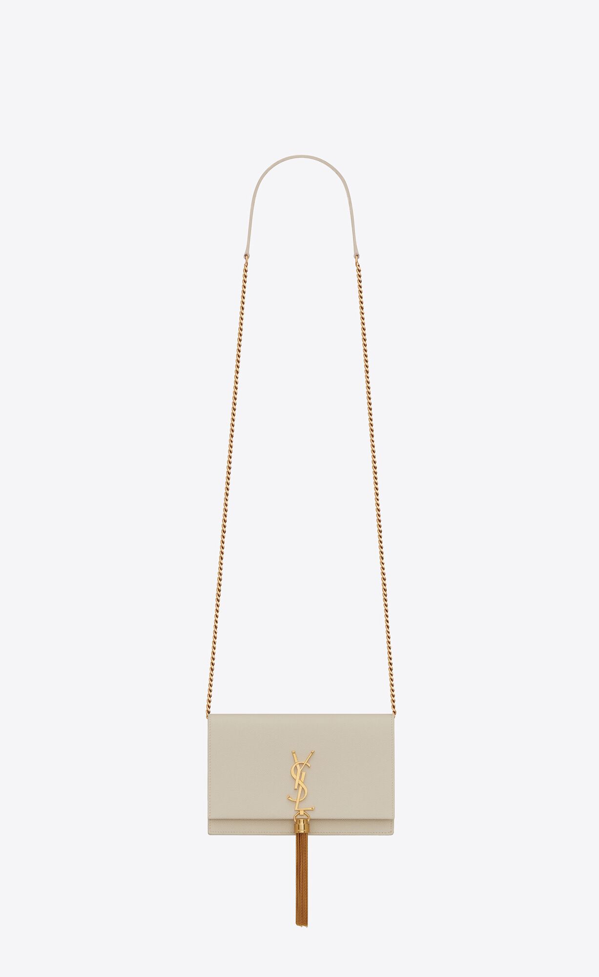 YSL Kate Chain Wallet With Tassel In Grain De Poudre Embossed Kozene Blanc Vintage | 26518-UGLZ