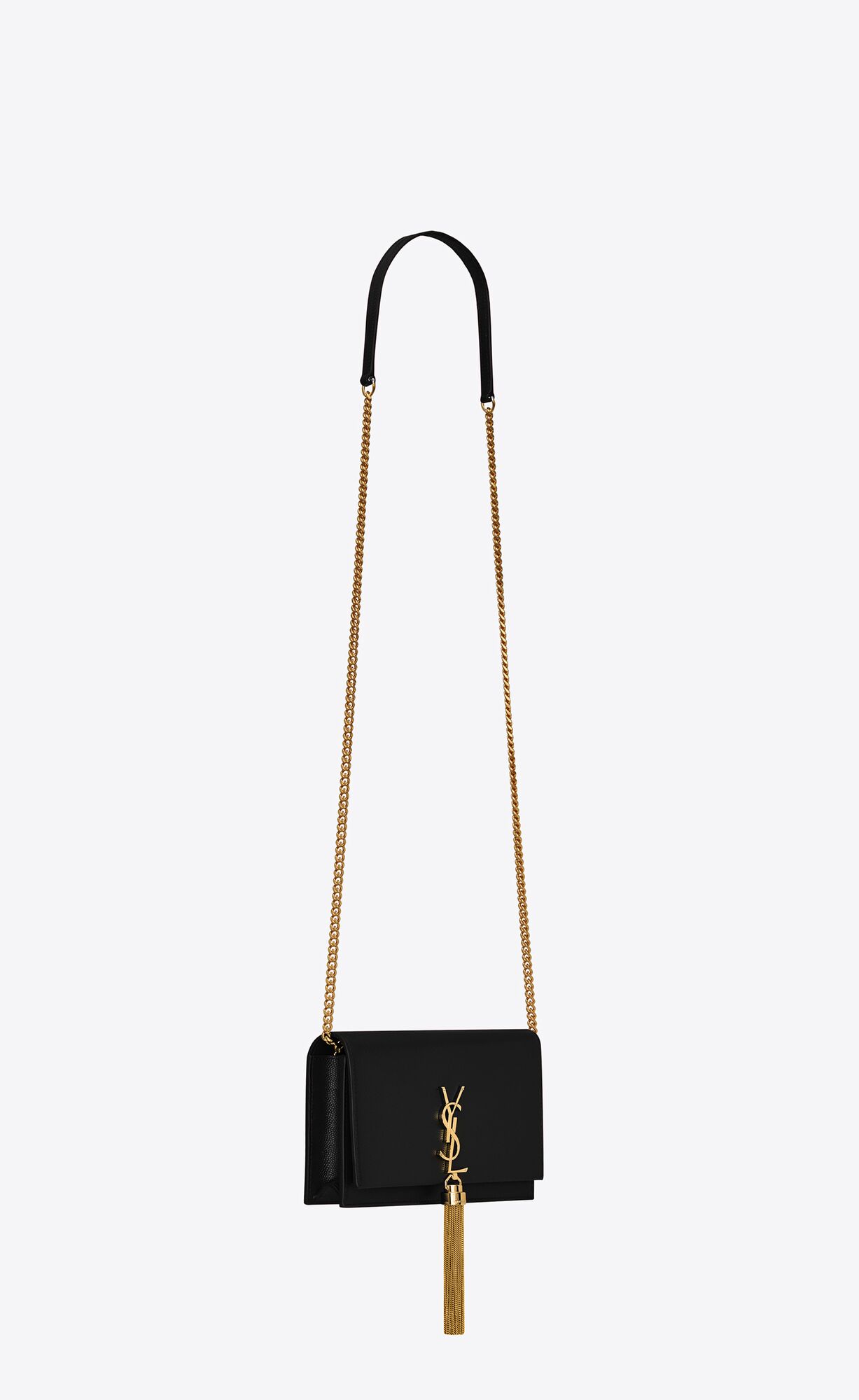 YSL Kate Chain Wallet With Tassel In Grain De Poudre Embossed Kozene Čierne | 71056-XOMG