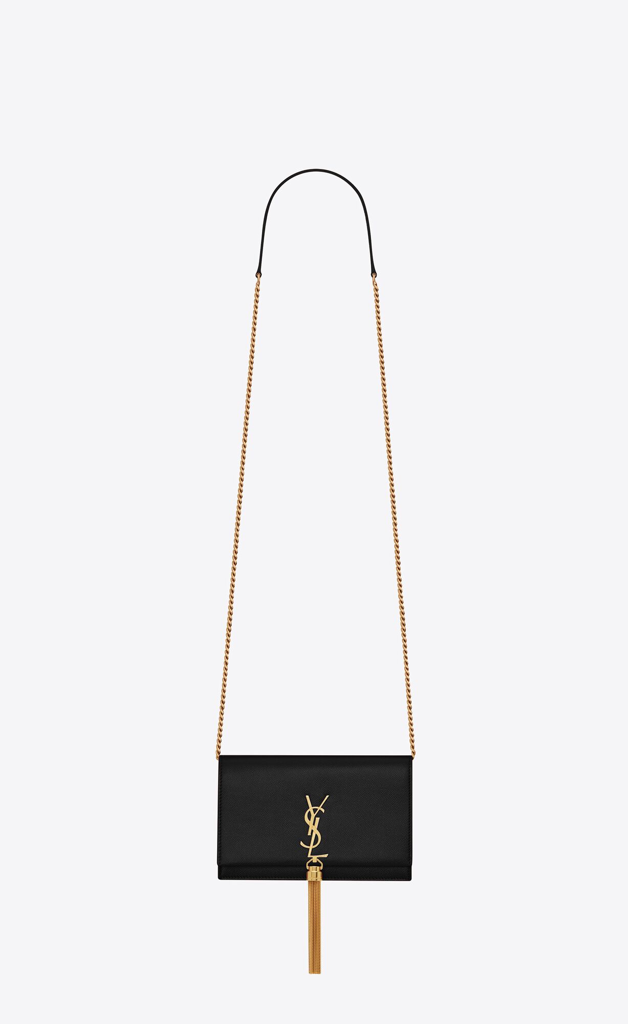 YSL Kate Chain Wallet With Tassel In Grain De Poudre Embossed Kozene Čierne | 71056-XOMG