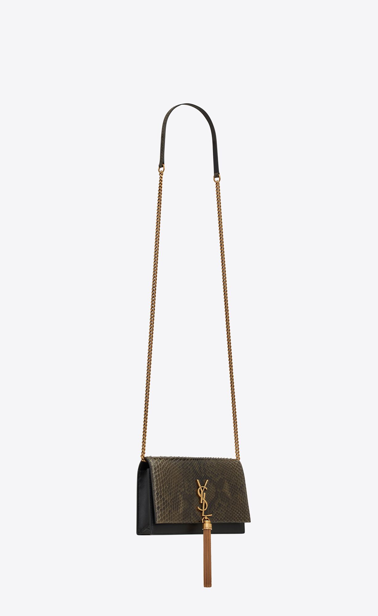 YSL Kate Chain Wallet With Tassel In Python Vert Militaire And Noir | 35960-DVQX