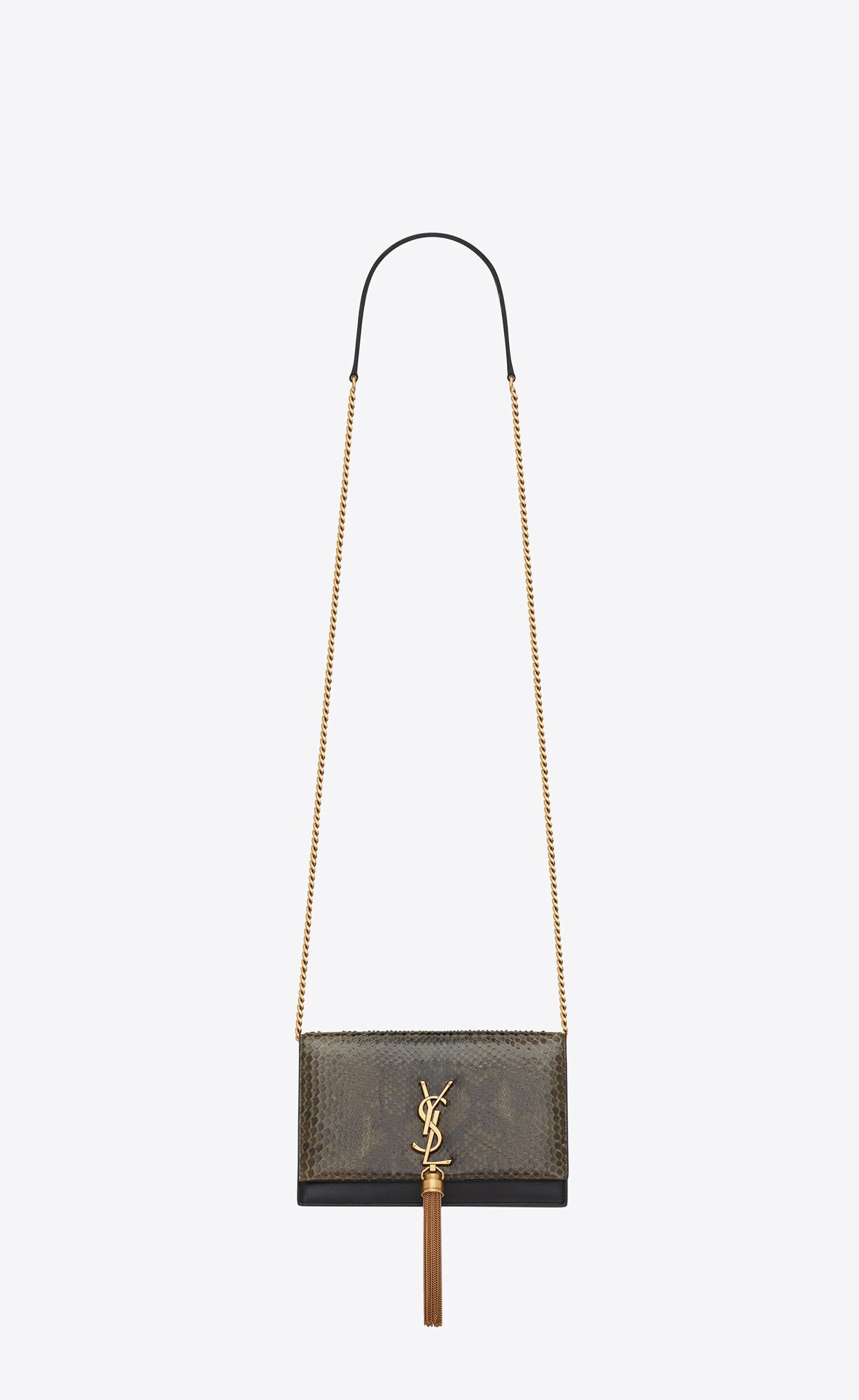 YSL Kate Chain Wallet With Tassel In Python Vert Militaire And Noir | 35960-DVQX