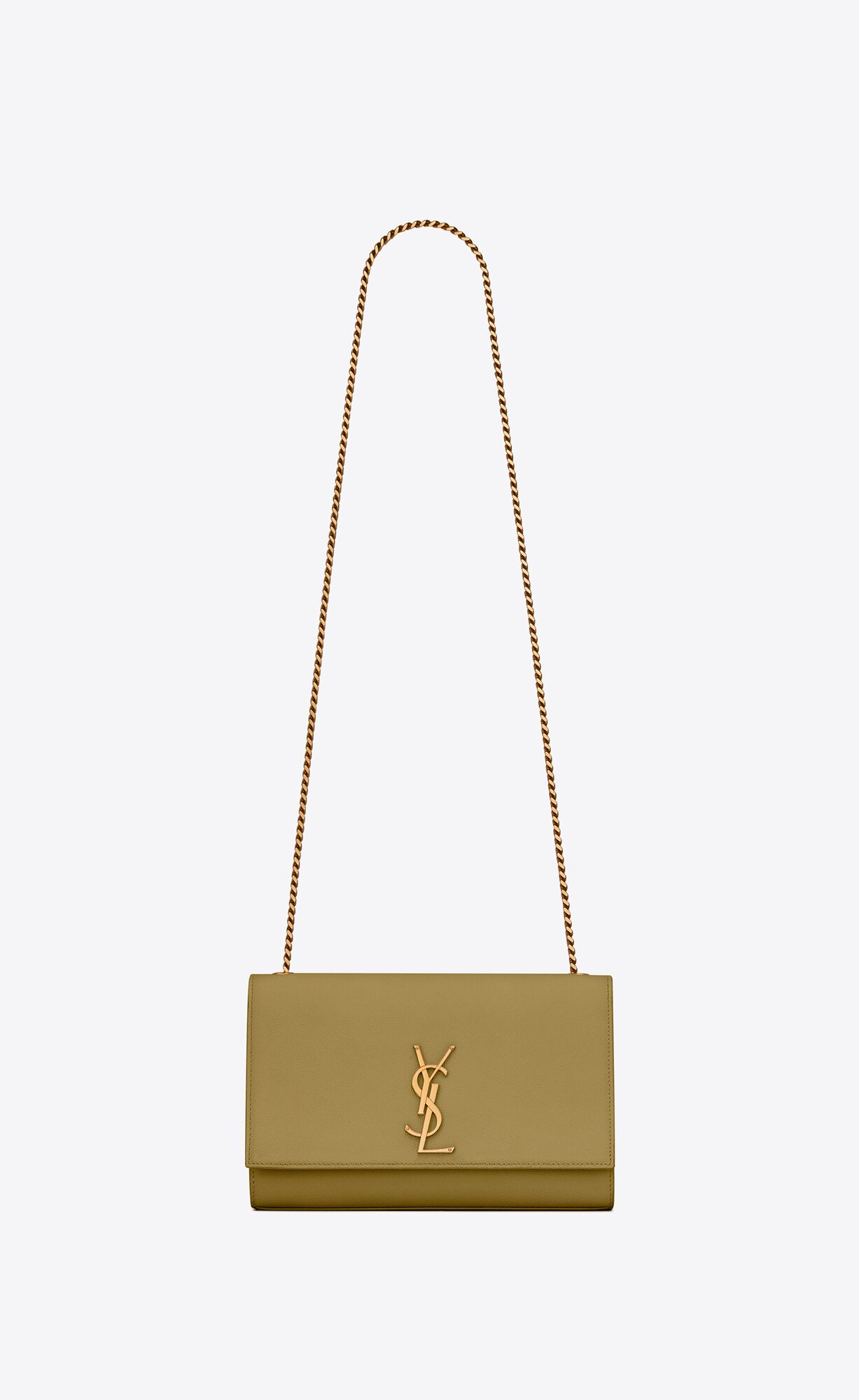 YSL Kate Medium Chain Bag In Grain De Poudre Embossed Kozene Zelene | 93605-DOEM