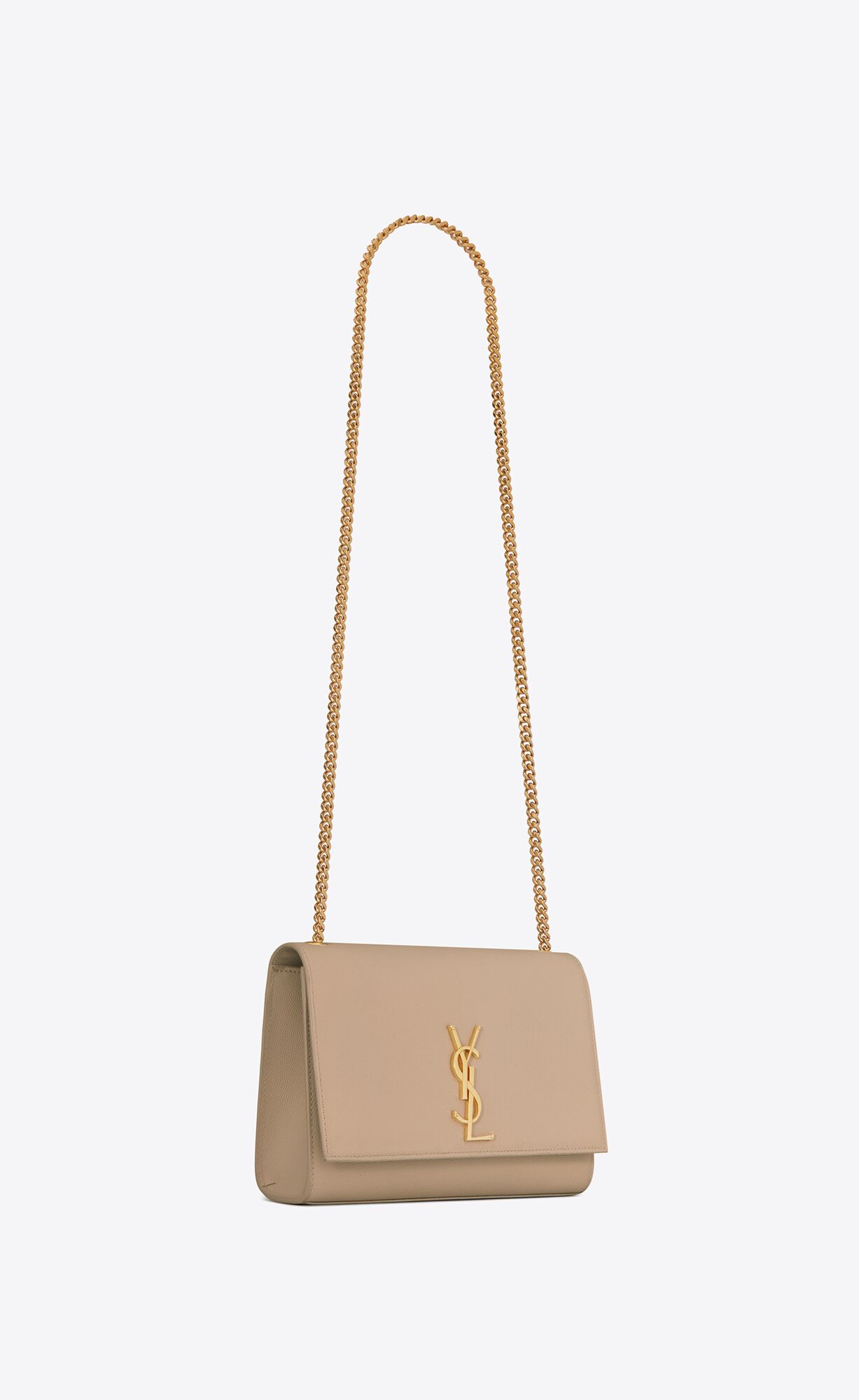 YSL Kate Medium Chain Bag In Grain De Poudre Embossed Kozene Tmavo Béžové | 97410-BIQA