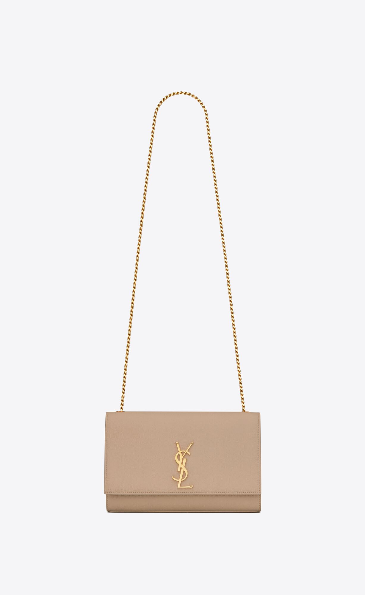 YSL Kate Medium Chain Bag In Grain De Poudre Embossed Kozene Tmavo Béžové | 97410-BIQA