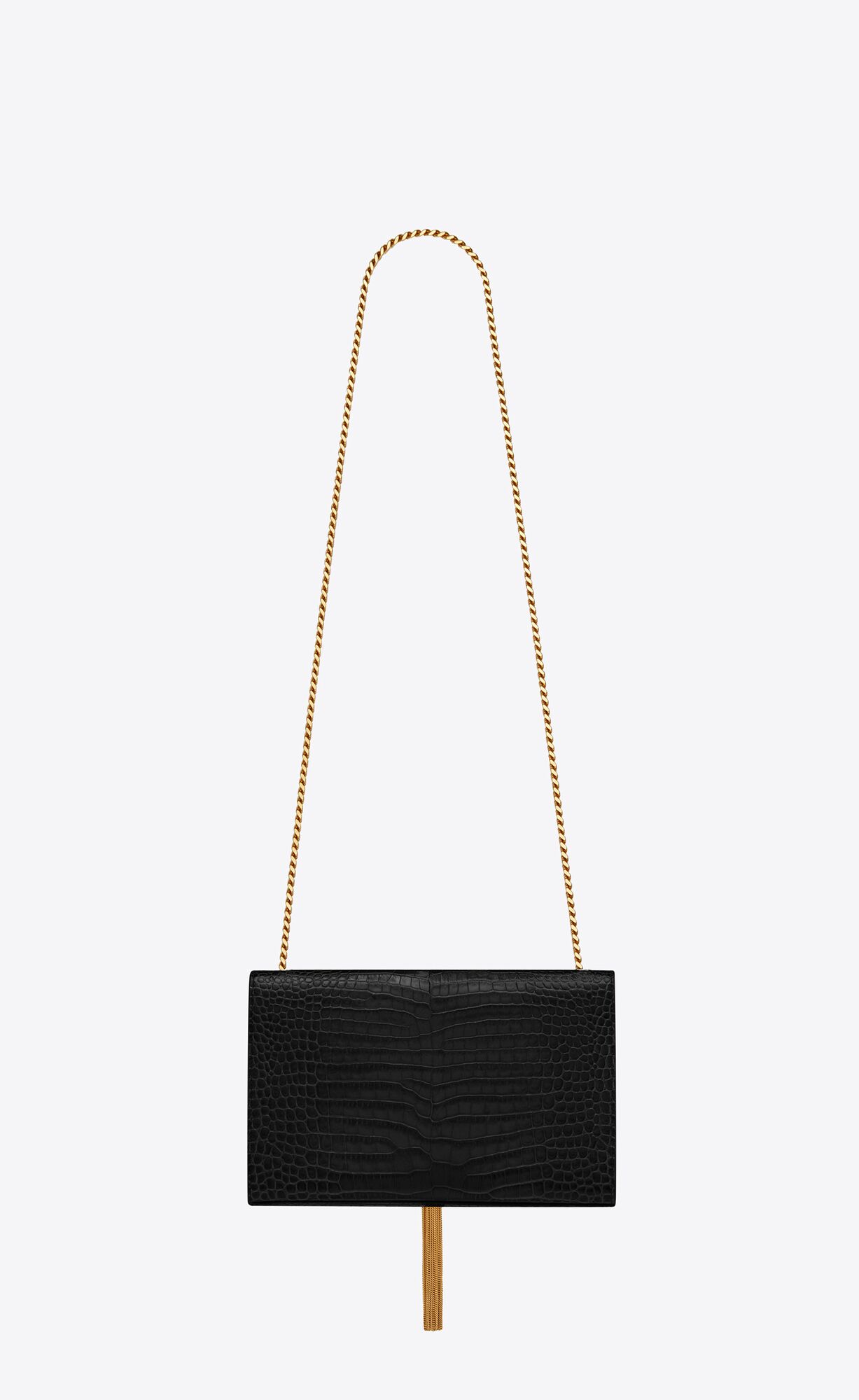 YSL Kate Medium Chain Bag With Tassel In Crocodile-embossed Shiny Kozene Čierne | 03971-JHWD