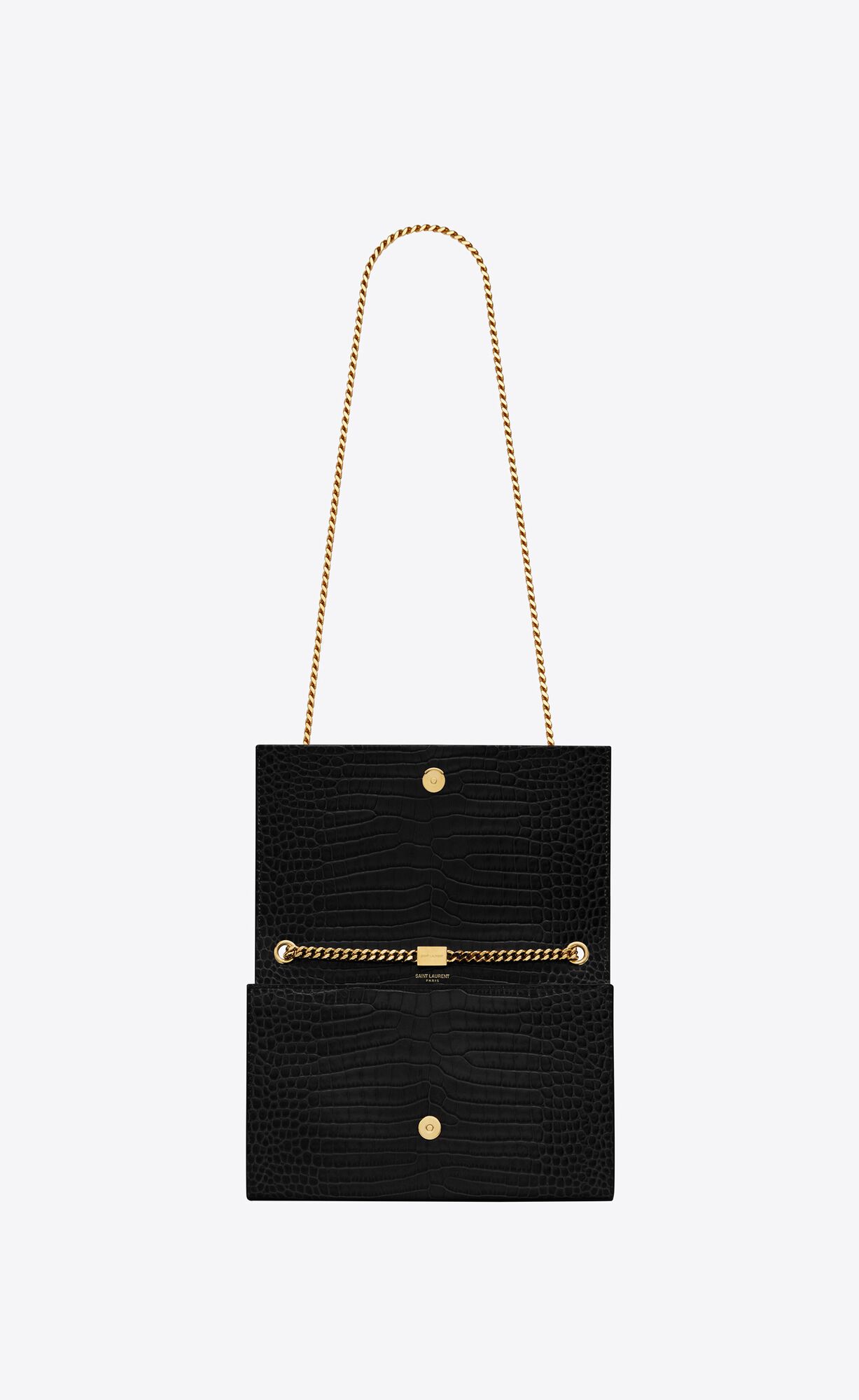 YSL Kate Medium Chain Bag With Tassel In Crocodile-embossed Shiny Kozene Čierne | 03971-JHWD