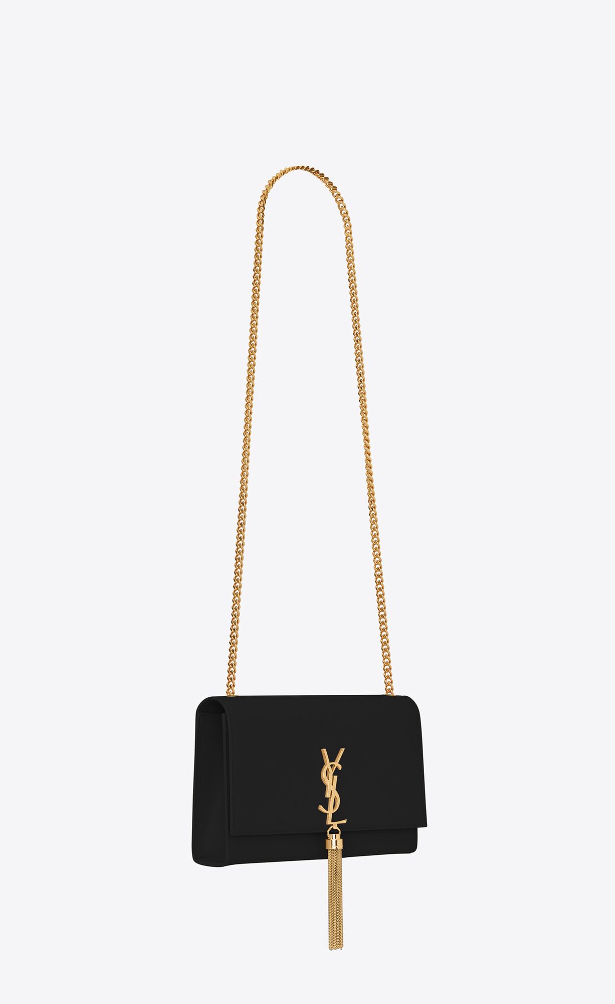 YSL Kate Medium Chain Bag With Tassel In Grain De Poudre Embossed Kozene Čierne | 23784-OMNB