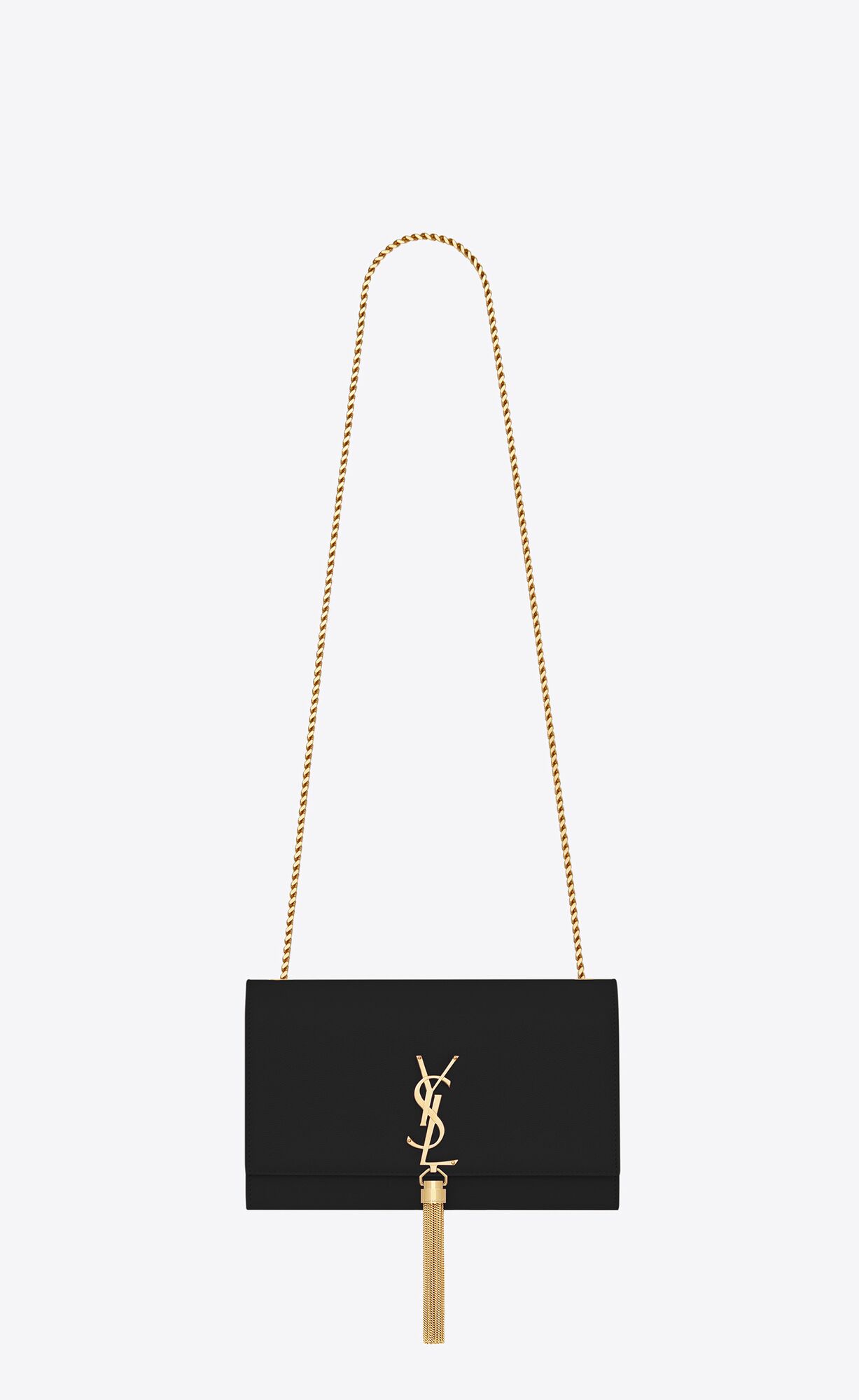 YSL Kate Medium Chain Bag With Tassel In Grain De Poudre Embossed Kozene Čierne | 23784-OMNB